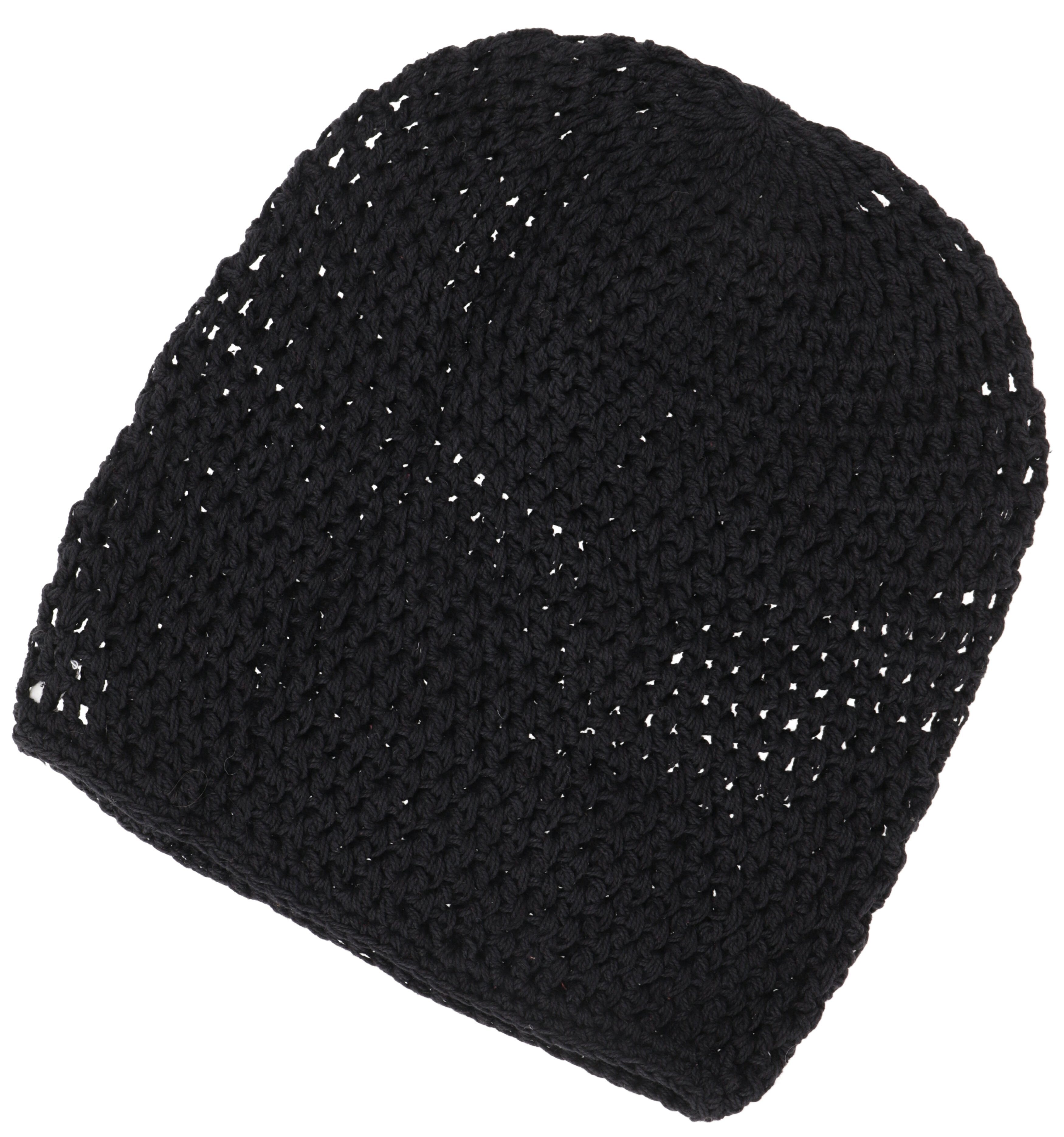 - Guru-Shop Beanie, Baumwoll-Häkelmütze Strickmütze schwarz