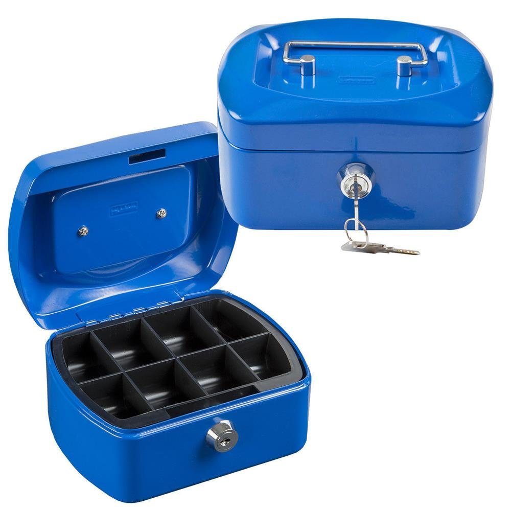 Idena Geldkassette Geldkassette 6", 155 x 120 x 90 mm Blau Metall 8 Fächer mit Schlüssel