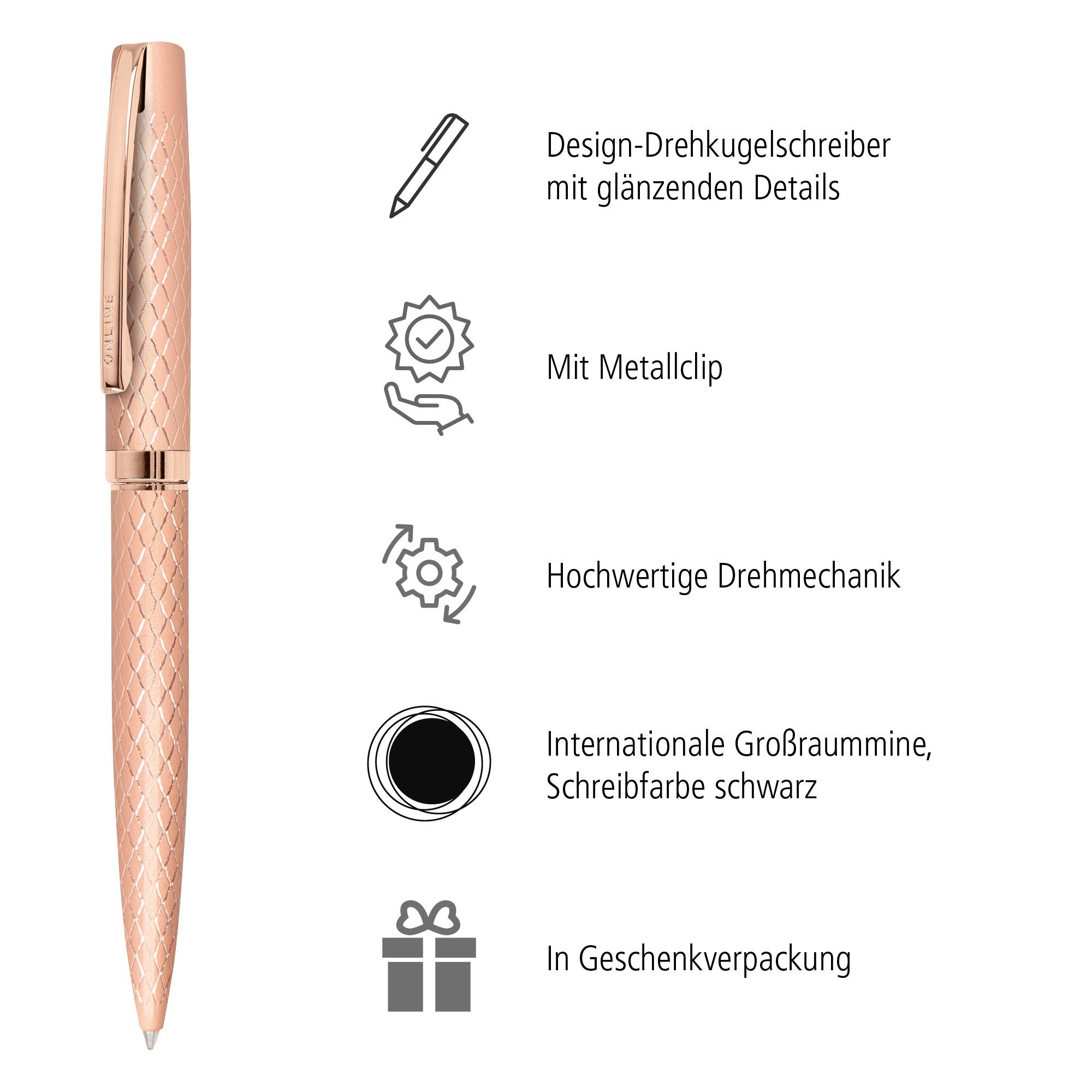 Online Pen Kugelschreiber Eleganza Rosegold Drehkugelschreiber, Geschenkbox in Diamond