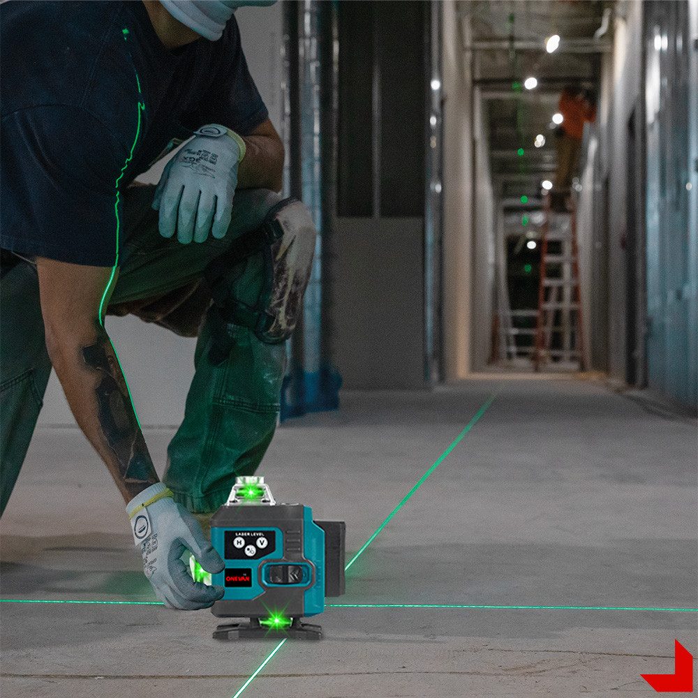 ONEVAN Laserwasserwaage 16 Linien Laser Level 4° Selbstnivellierend, 4 x 360° Laser Level, 2x Akku + Stativ, für Innenbau, Fliesen & Holz – Bild 4 von 5
