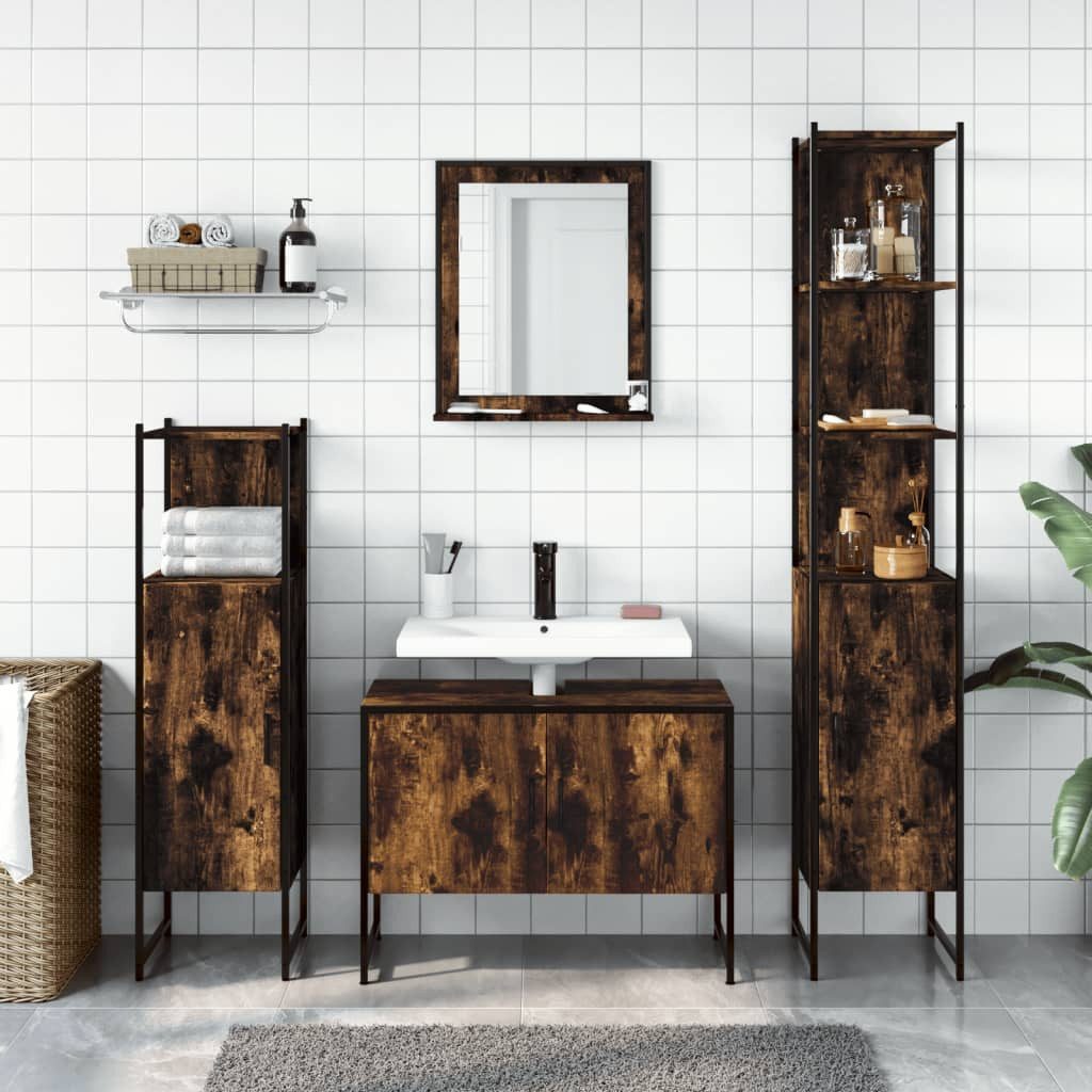 vidaXL Badezimmer-Set 4-tlg. Badmöbel-Set Räuchereiche Holzwerkstoff, günstig online kaufen