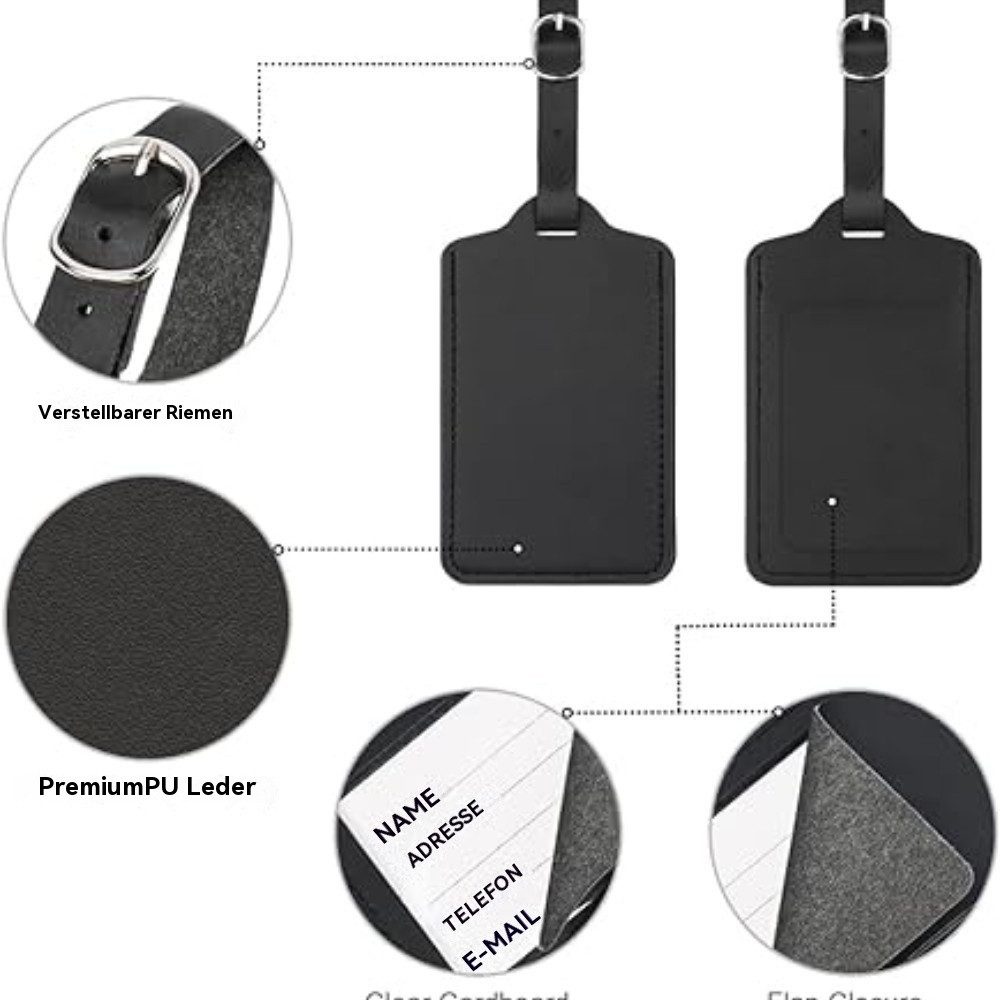 Blusmart Gepäckanhänger Gepäckanhänger 4er-Set (Schultaschenanhänger, Gepäckanhänger, Erinnerungsanhänger, 4-St., Schwarz 10,5 x 6 cm) Geeignet für verschiedene Szenarien