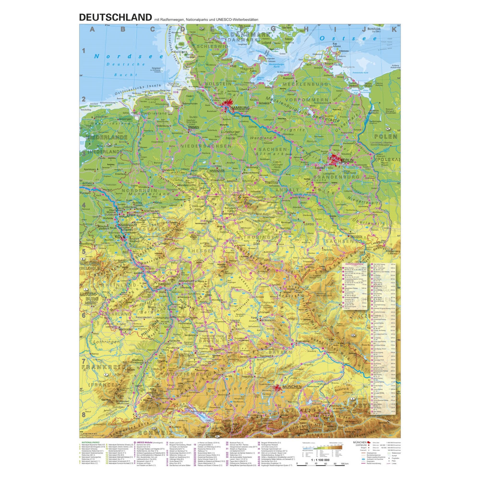 STIEFEL Wandbild Stiefel Landkarte Deutschland Radfernwege (68x98)