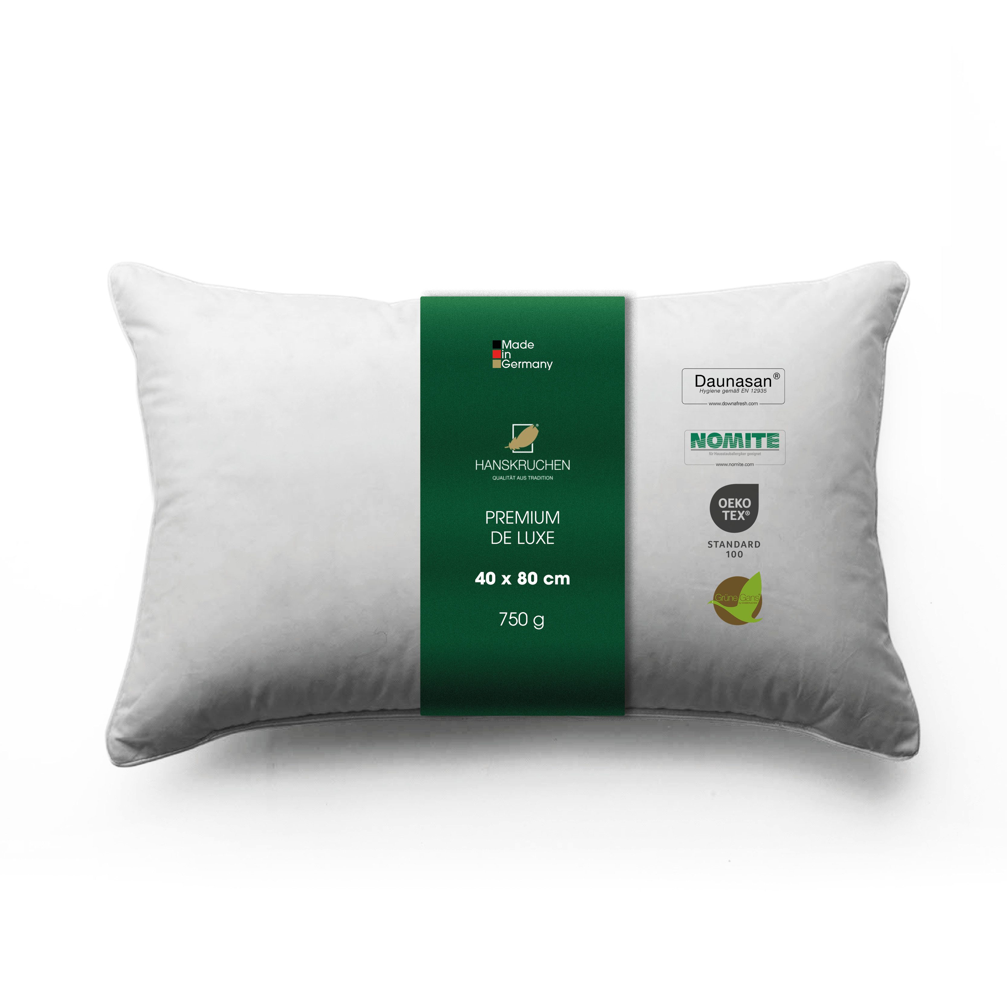 HANSKRUCHEN Daunenkissen Premium de Luxe, Füllung: 90% Daunen, 10% Federn, Bezug: 100% Baumwolle, allergikerfreundlich