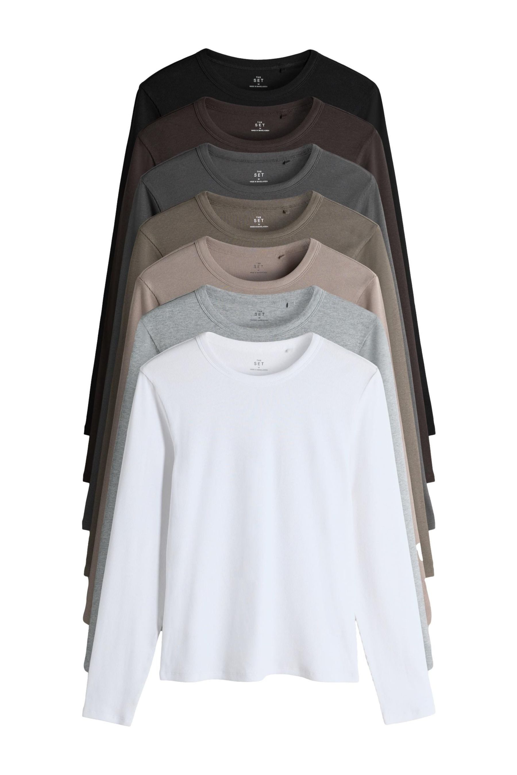 The Set Langarmshirt The Set Gerippte Langarmshirts, 7er-Pack (7-tlg) günstig online kaufen