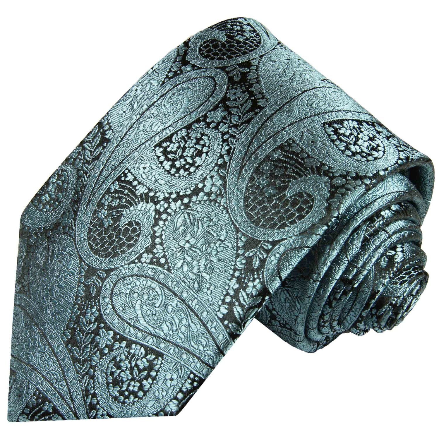 Paul Malone Krawatte Elegante Seidenkrawatte Herren Schlips paisley brokat 100% Seide Schmal (6cm), türkis schwarz 590