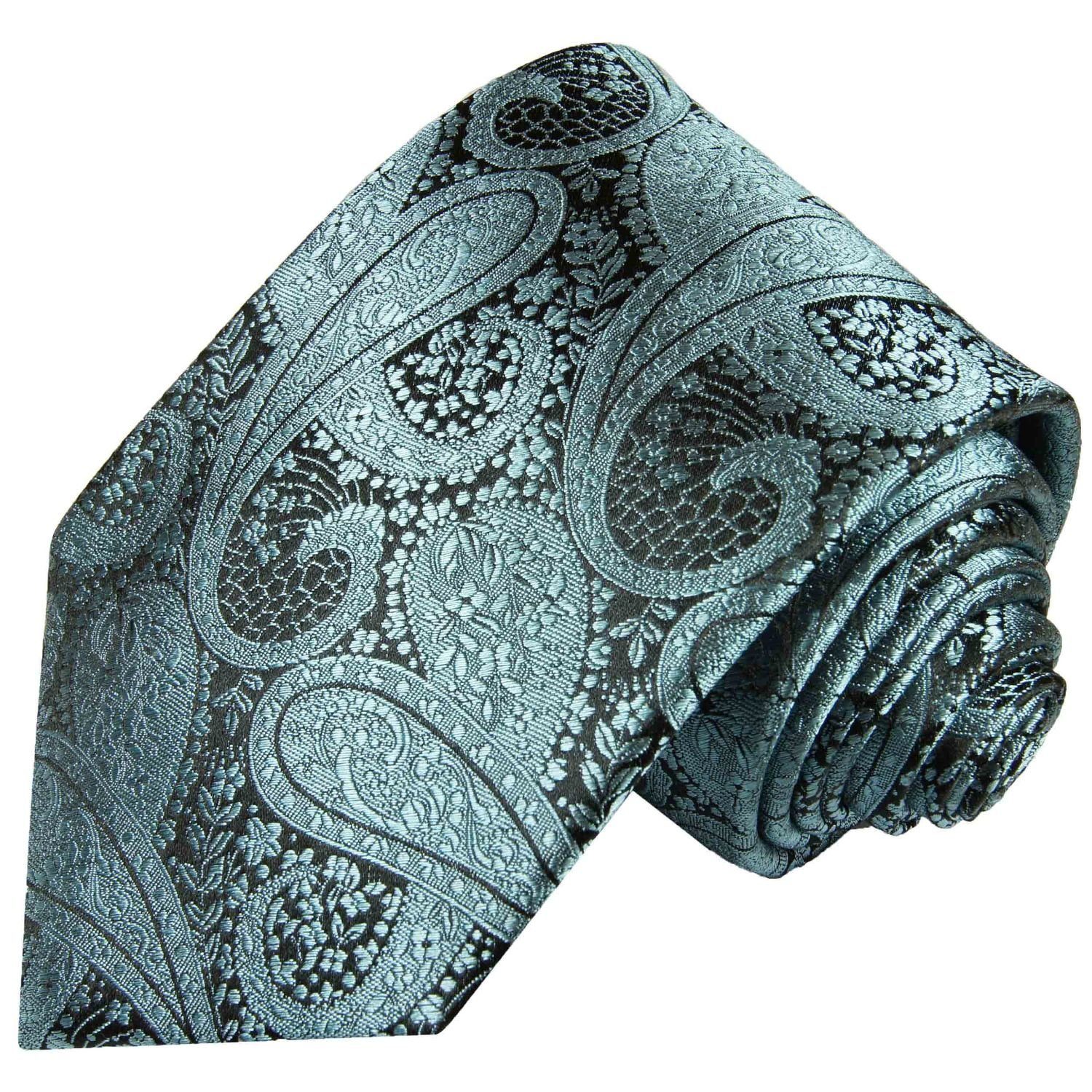 Paul Malone Krawatte Elegante Seidenkrawatte Herren Schlips paisley brokat Breit (8cm), Extra lang (165cm), türkis schwarz 590