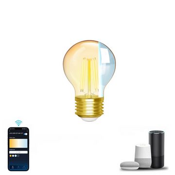 Aigostar LED-Leuchtmittel E27 LED CCT Smart Wi-Fi Filament Retro Vintage, CCT 2700-6500K, dimmbar, Maße: Ø 4,45 x 7,2 cm (BxH), G45, E27