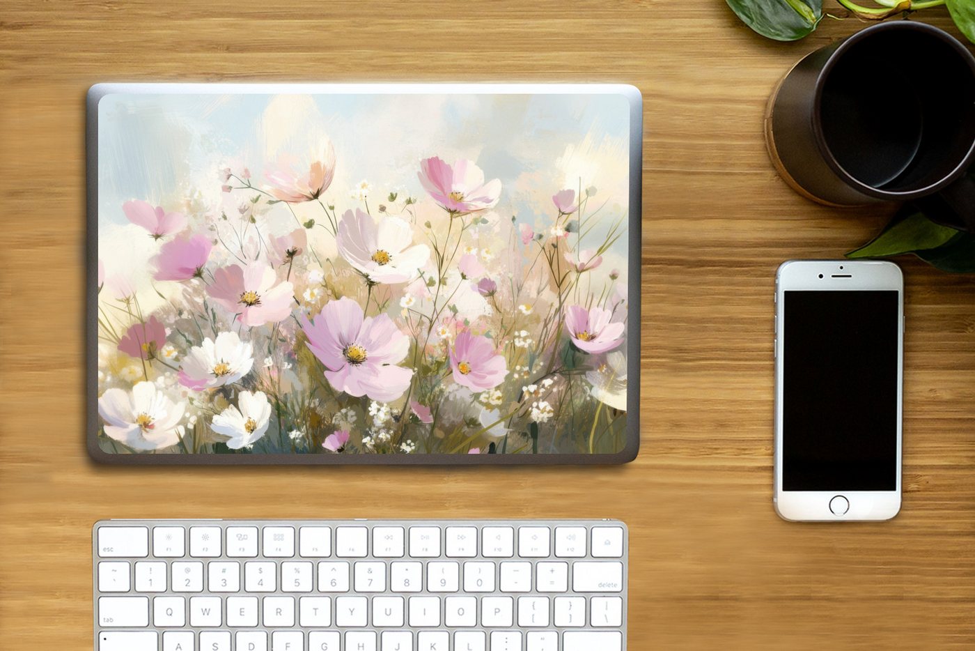 Thumbnail - MuchoWow Laptop-Aufkleber Blumenfeld - Helle Farbtöne - Gemalt, (1tlg), Laptop Folien Cover, Aufkleber, Sticker, Schutz ...