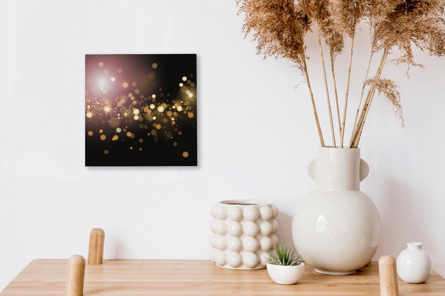 OneMillionCanvasses® Leinwandbild Lichteffektkugeln mit Schlafzimmer goldenem St), (1 Schimmer, Leinwand für Bilder Wohnzimmer