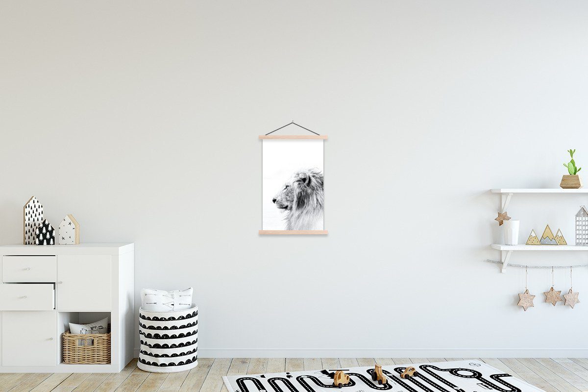 MuchoWow Poster Profil - Löwe - Schwarz - Weiß, (1 St), Posterleiste, Textilposter für Wohnzimmer, Bilderleiste, Magnetisch