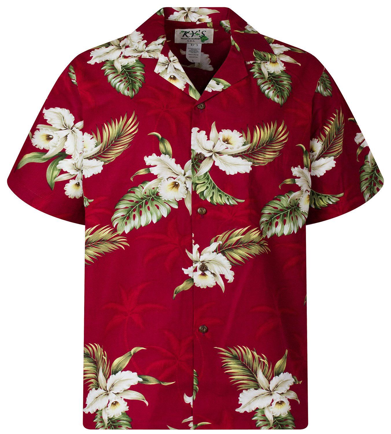 KY's Hawaiihemd Enzian Original Hawaiihemd mit 100% Kokosnuss-Knöpfen günstig online kaufen