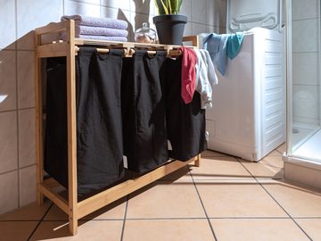 Hanseküche Wäschekorb Wäschesammler mit Sortiersystem (Praktische Wäschebox, 1 St., 3 Fächer aus Bambus - 90 l Volumen Wäschesammler mit Sortiersystem), FSC®-zertifiziert
