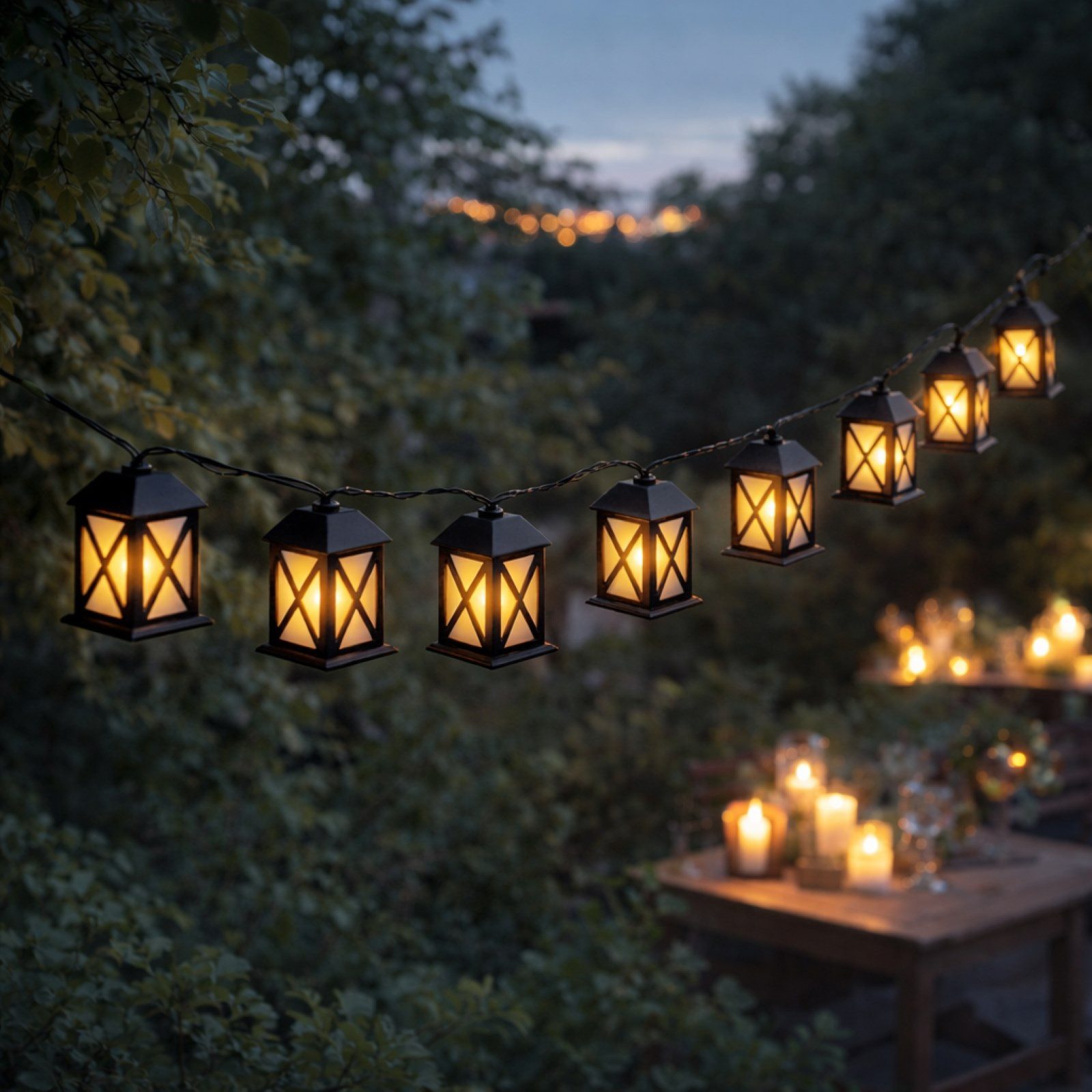 HAC24 LED-Lichterkette Lichterkette Laterne Lampen Kette Dekolaterne Garten Beleuchtung, 10-flammig, 10-flammig, Warmweiß, Strombetrieben, Wetterfest – Bild 2 von 5