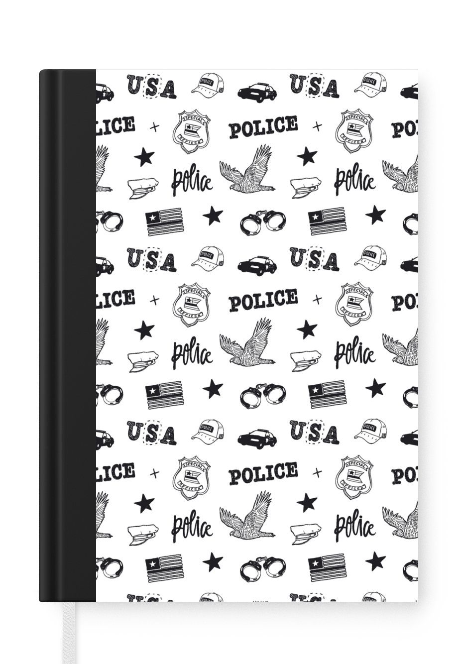 MuchoWow Notizbuch Polizei - Amerika - Handschellen - Muster, Journal, Merkzettel, Tagebuch, Notizheft, A5, 98 Seiten, Haushaltsbuch