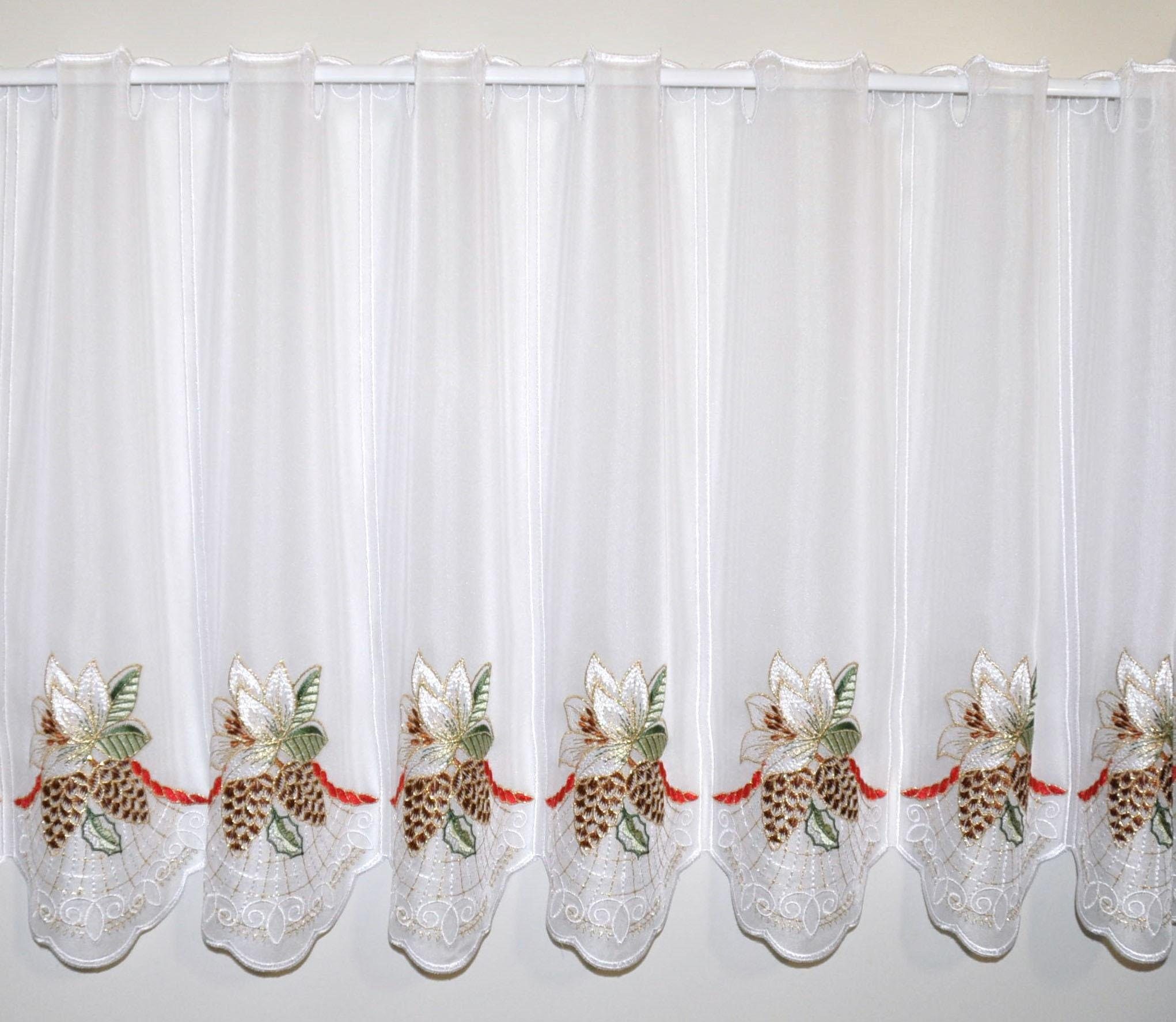 Stickereien Plauen Scheibengardine Christrose (1 St), Stangendurchzug, transparent, Voile