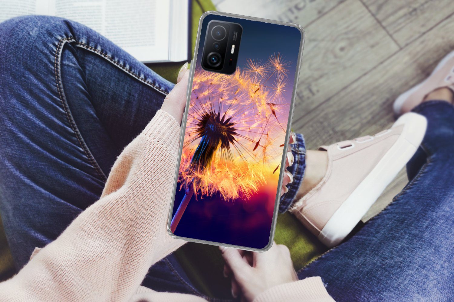 MuchoWow Handyhülle für Xiaomi 11 Lite 5G NE Löwenzahn - Blumen - Sonnenuntergang - Horizo, Phone Case, Silikon, Schutzhülle Dünn