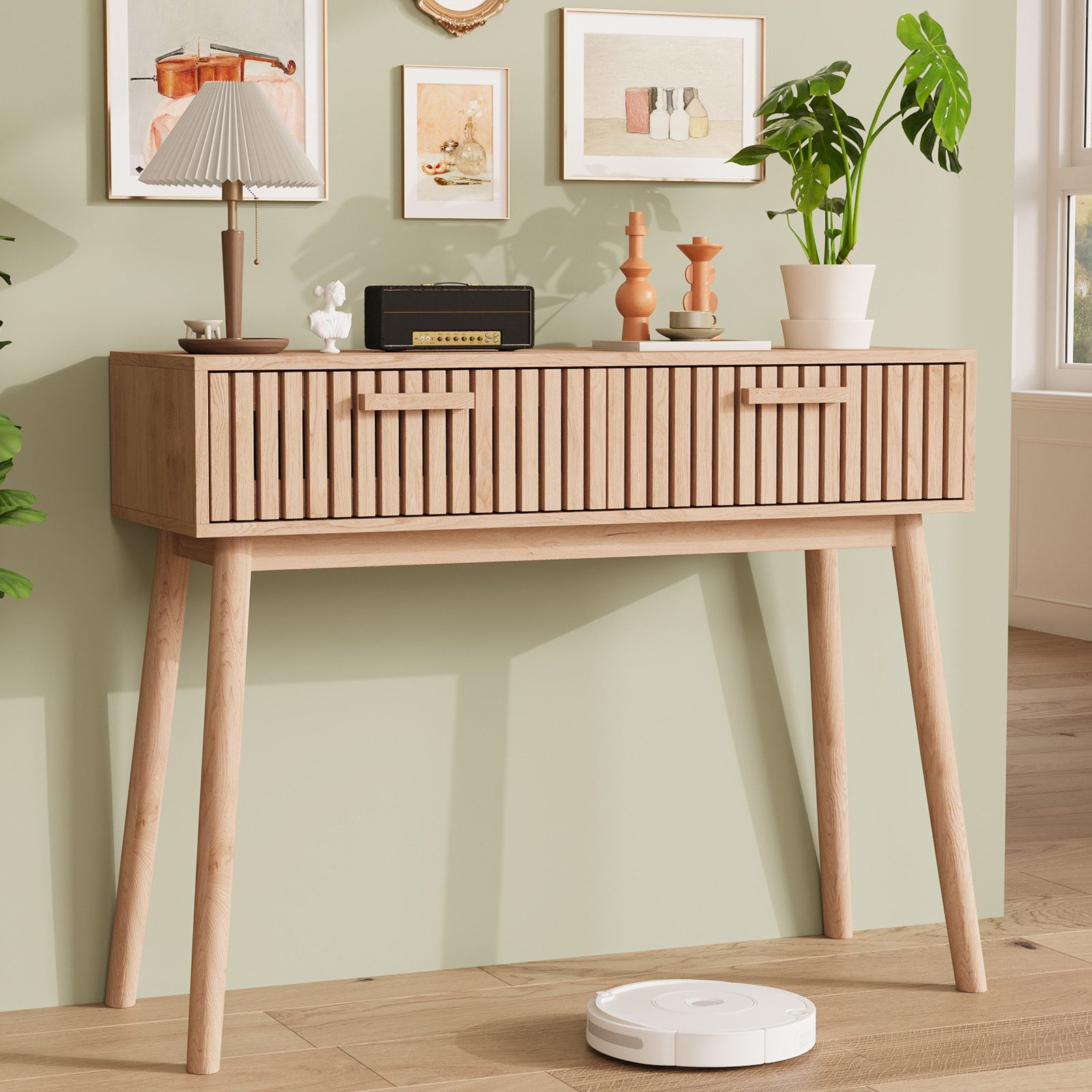 BELUPAI Konsolentisch Schminktisch Holz Frisiertisch mit 2 Schubladen (Set, 1-St., Natürliche Schreibtisch), 100 x 35 x 80cm