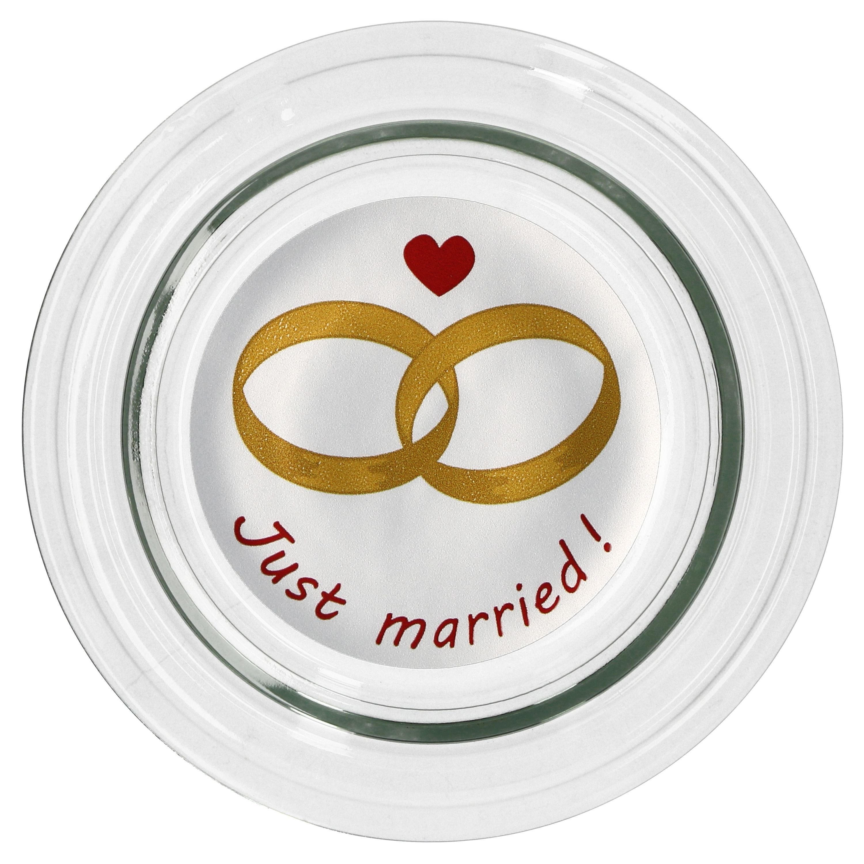 MamboCat Einmachglas JUST MARRIED Hochzeits-Etiketten, + Glasdeckel Set 60mm Metall 12er Weck