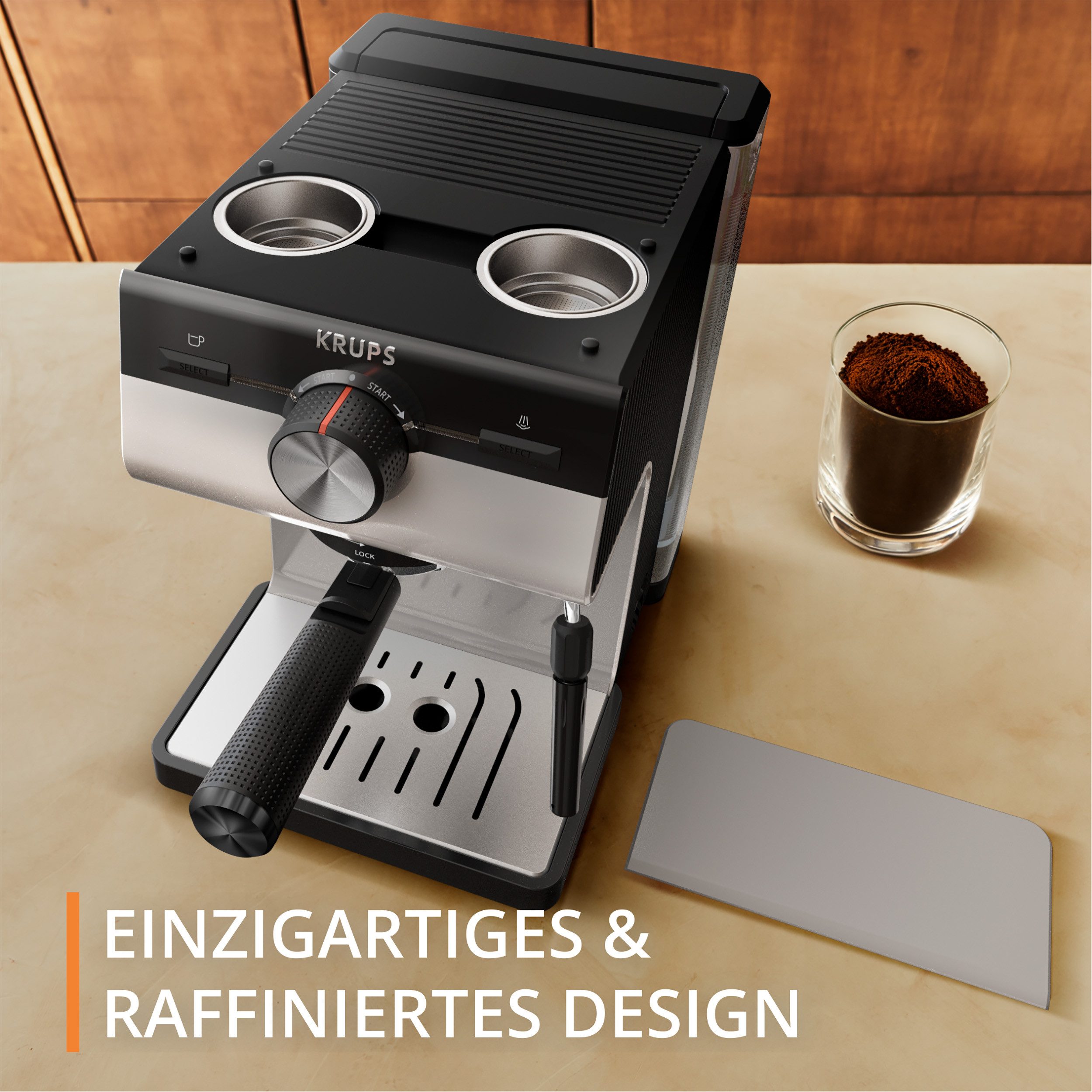 Krups Espressomaschine XP381B Authentic, Siebtäger, intuitives Bedienfeld, Milch-Aufschäumdüse, 2 Siebeinsätze