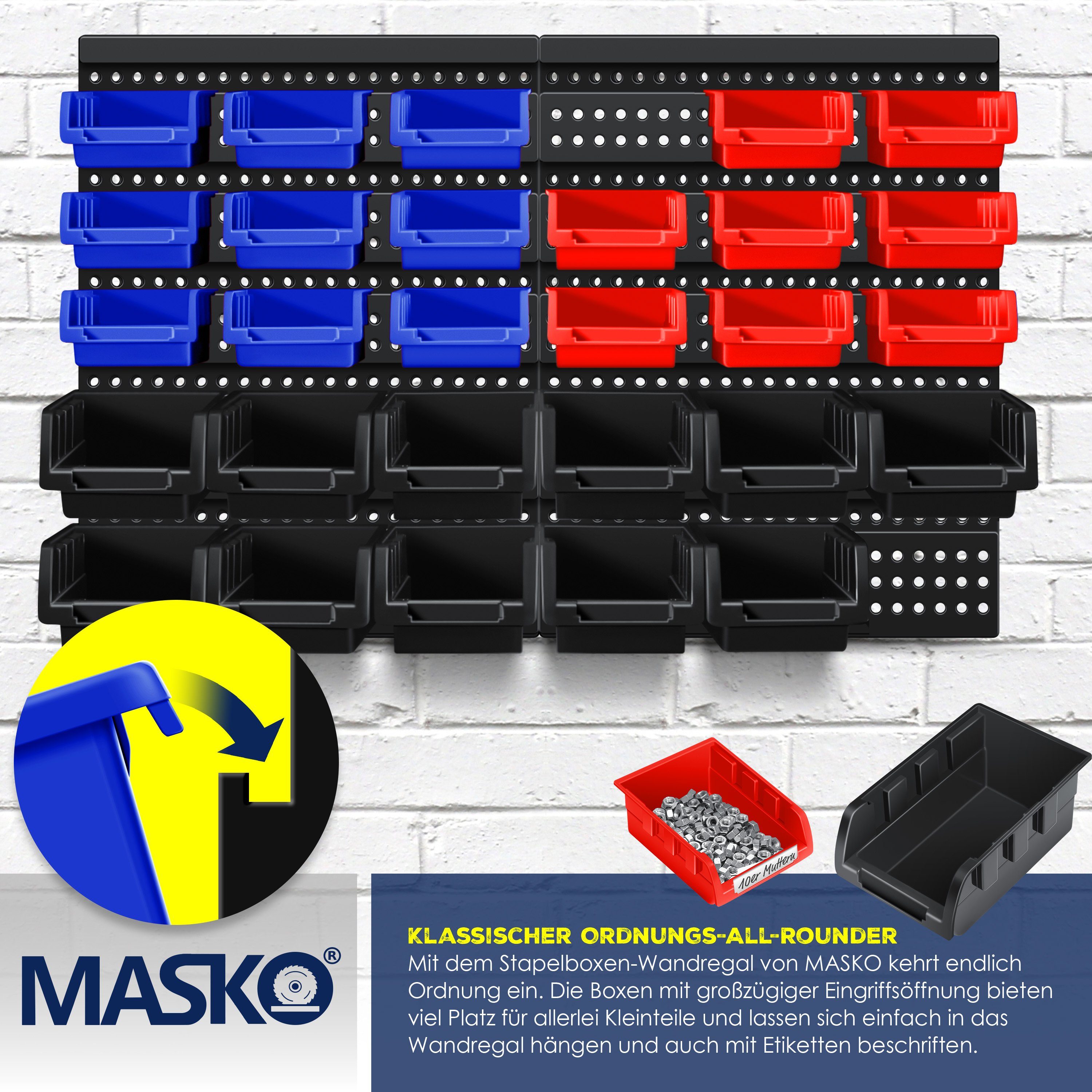 MASKO Stapelbox, Stapelboxen Wandregal 32tlg Box Sichtlagerkästen Schüttenregal