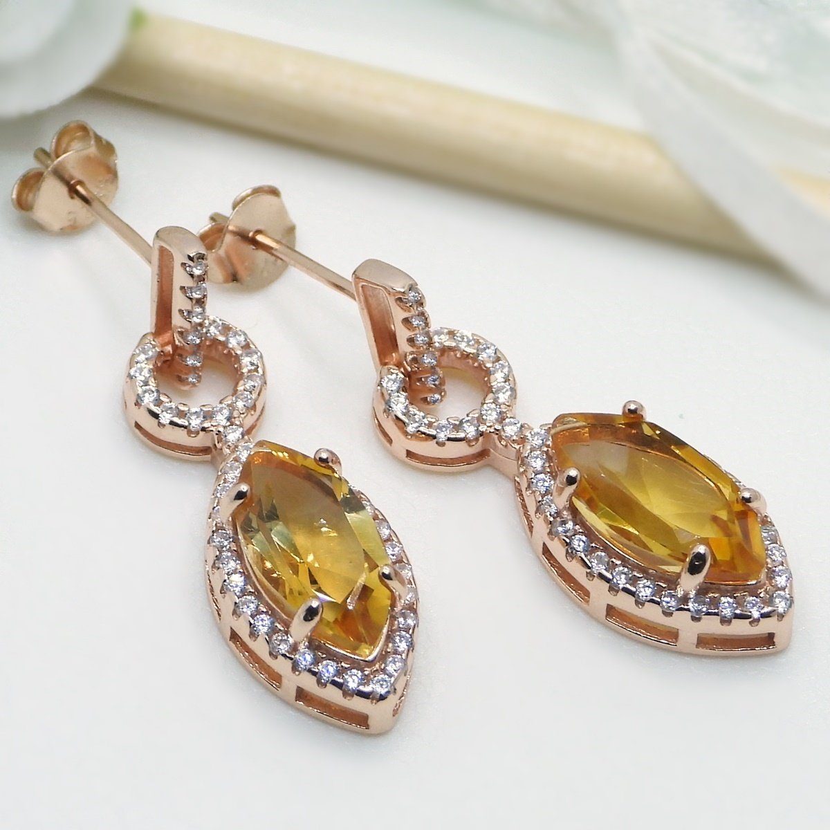 Goldene Hufeisen Paar Ohrstecker Edelsteine Citrin Ohrringe 925 Silber  Rosegold Vergoldet, anlaufgeschützt