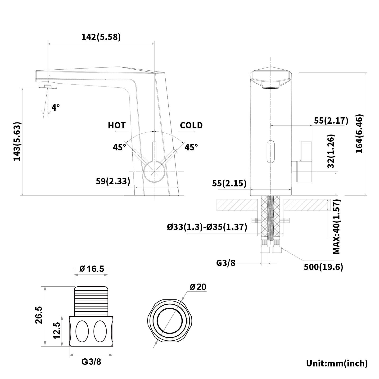 Auralum Waschtischarmatur Lonheo Infrarot Induktion Chrom Wasserhahn Sensor Armatur, Bad Automatisch