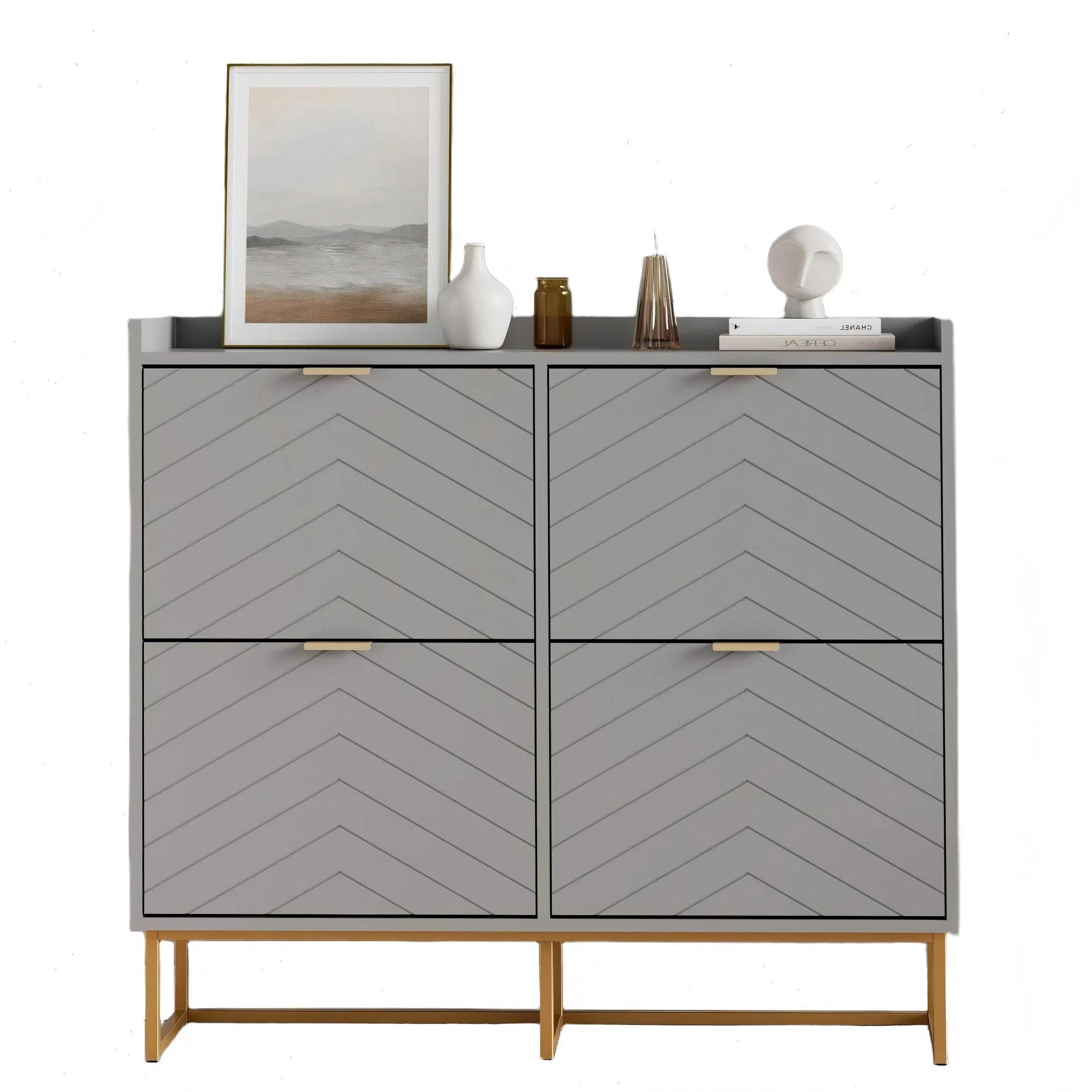 UEV Schuhschrank mit 4 Klappen, Schuhkipper Schmal, Schuhregal mit Metallfü günstig online kaufen