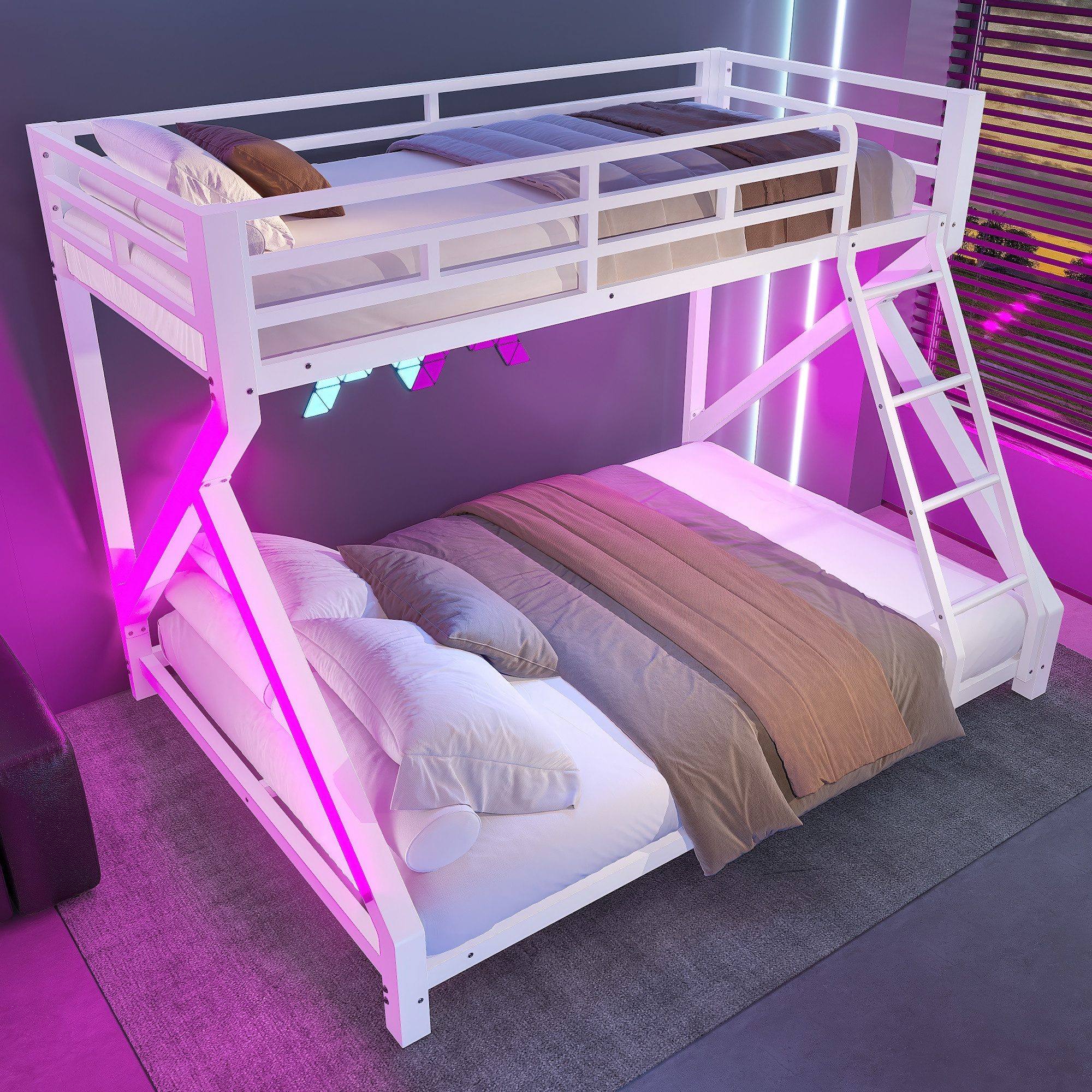 MODFU Etagenbett Rundumlaufendem Sicherheitsgeländer (Eisenbett mit LED-Lic günstig online kaufen