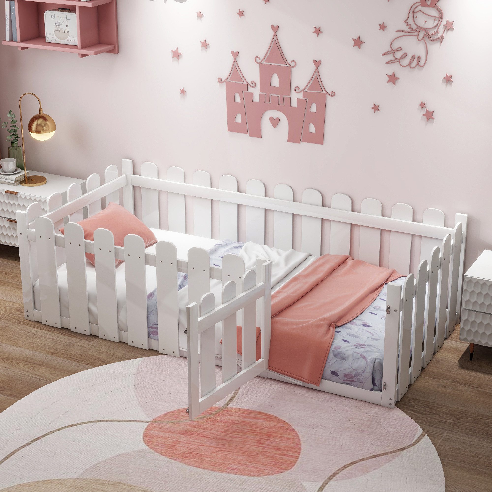 Yorbay Kinderbett Schutzgitter (90 x 200cm), Rausfallschutz, mit Umrandung und Tür