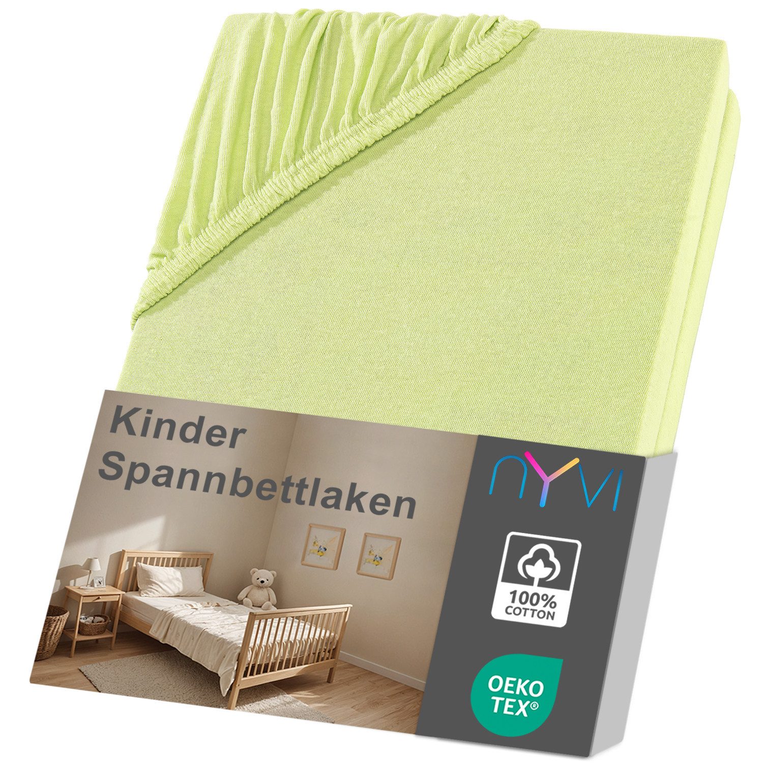 NYVI Spannbettlaken Kinder Spannbettlaken Junior für Kinderbettmatratzen bis 12cm Höhe, Jersey, Gummizug: rundum, (1 Stück), Weich & Anschmiegsam, Rundumgummizug, Bügelfrei