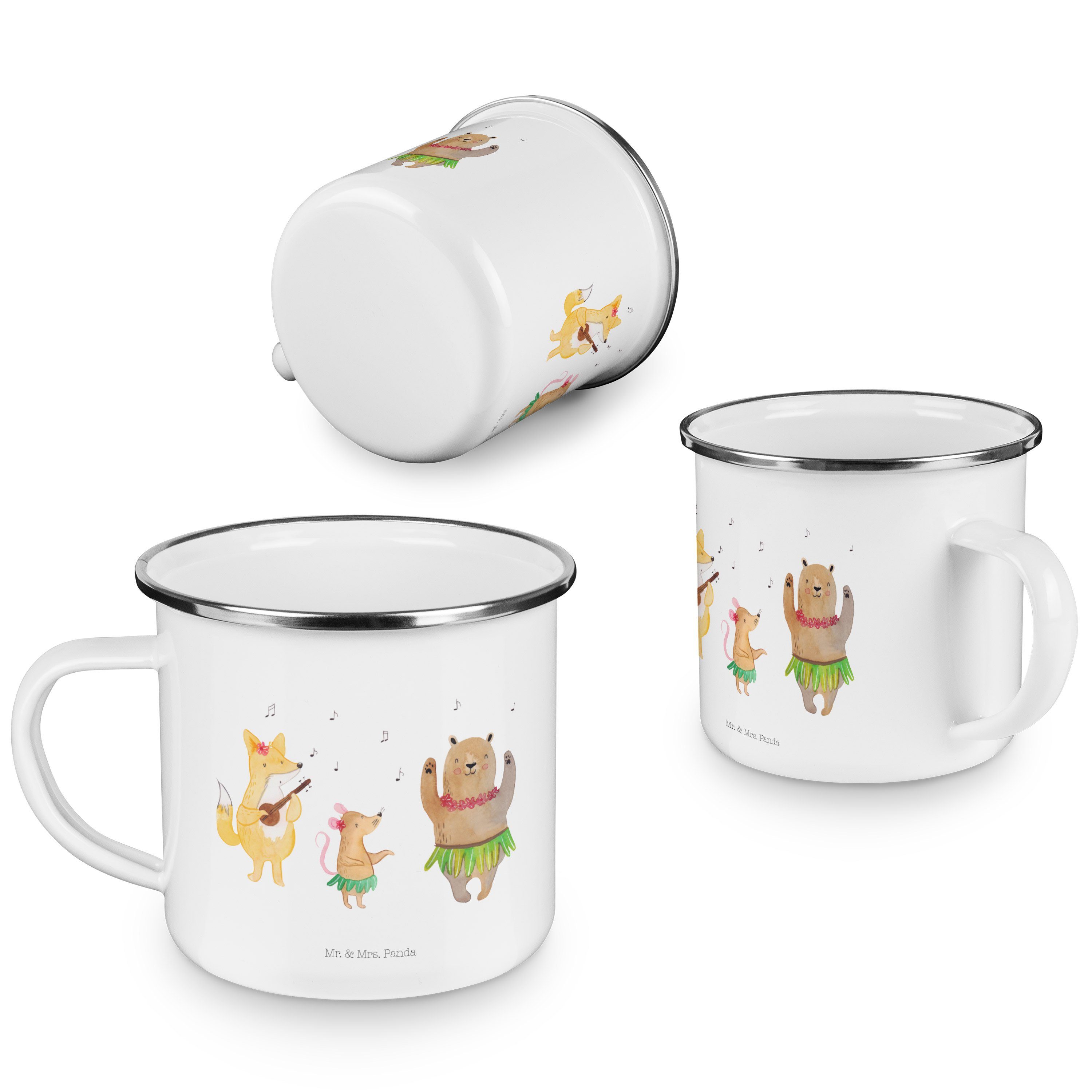 Mr. & Mrs. Panda Musik, Outdoor, Becher Geschenk, Aloha - Blechtasse - Emaille Weiß T, Igel, Waldtiere