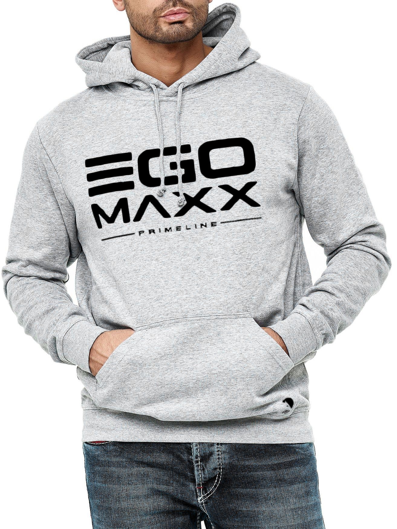 EGO Sweater Grau Design Hoodie Kapuzenpullover Sweatjacke (1-tlg) Egomaxx 3042 Hoodie in