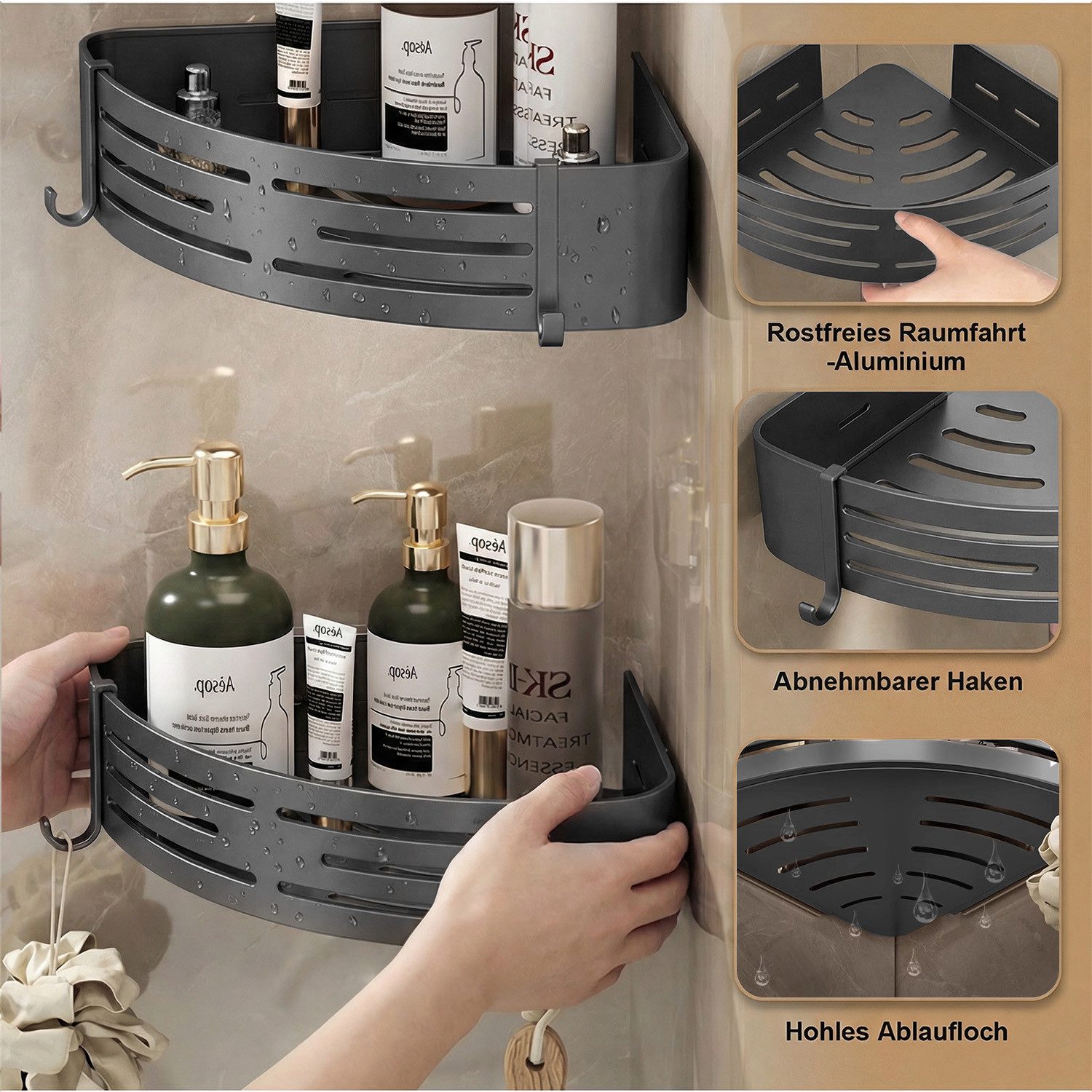 ANYSUN Duschregal Duschablage ohne Bohren Badezimmer Organizer,Badregal Duschregal, 1-tlg., Duschkörbe für Bad Küche Toilette – Bild 4 von 5