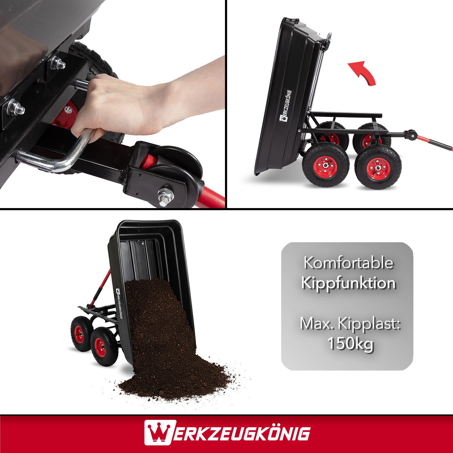 Werkzeugkönig Transportwagen Handwagen Gartenwagen Tragkraft 300 kg, Kippfunktion - lenkbare Vorderachse - ergonomischer Griff