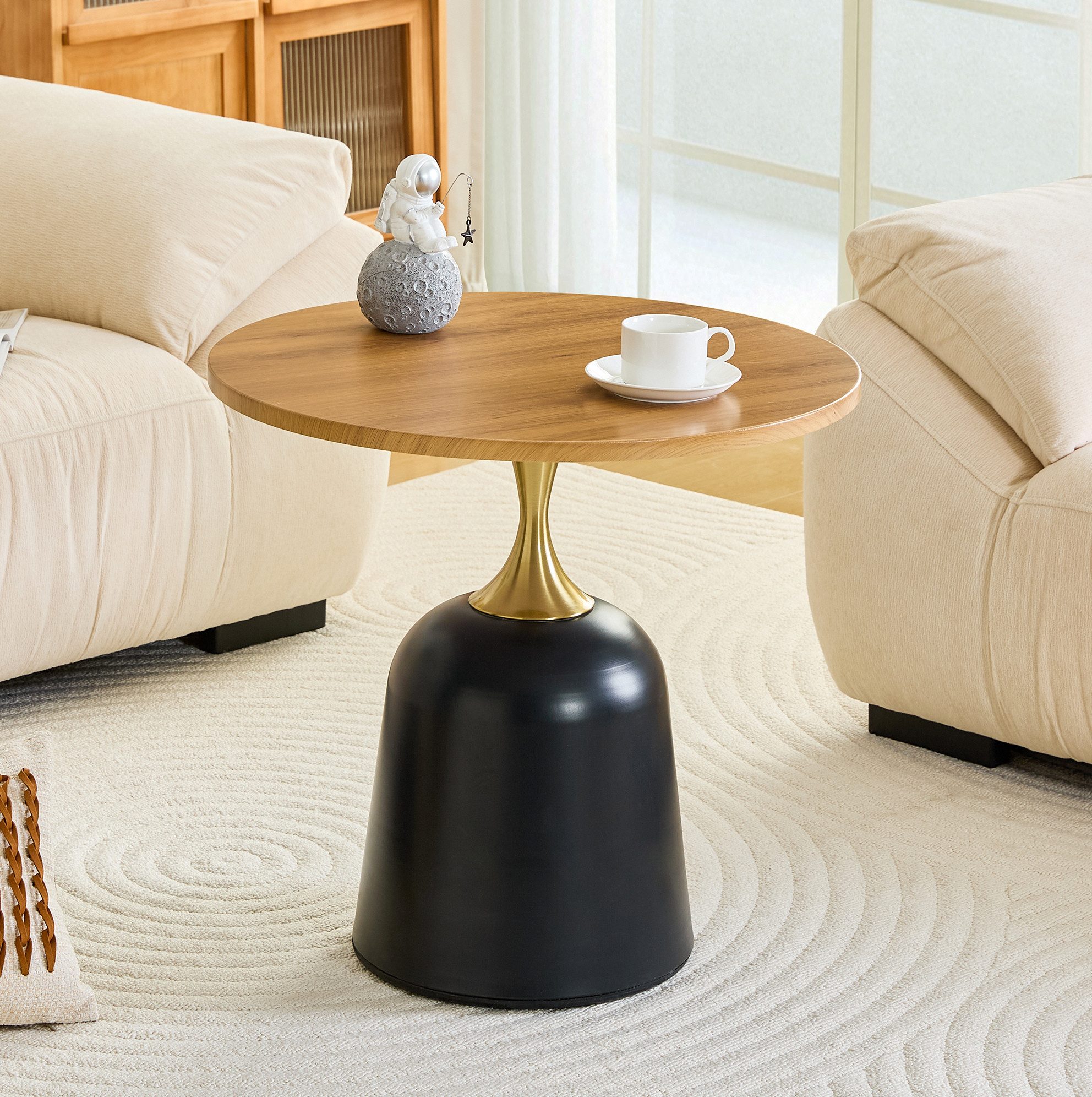 MODFU Couchtisch Beistelltisch rund mit Metallgestell, Sofatisch (1-St., Wohnzimmertisch Ø60 cm als Sofa-, Büro- und Schlafzimmer-Tisch), für moderne Räume