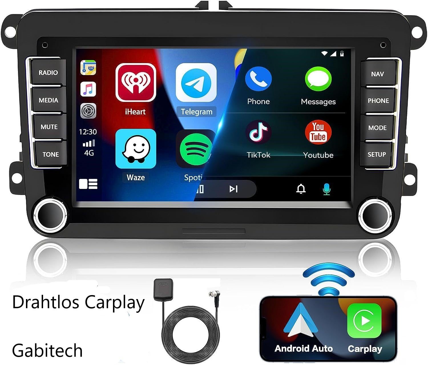 VW 5/6 7 Bluetooth) Golf Autoradio (FM-Radio, GABITECH Tiguan für Carplay Passat Zoll Touchscreen, Android Autoradio Carplay, B6, GPS-Navigation, RDS, Lenkradsteuerung,