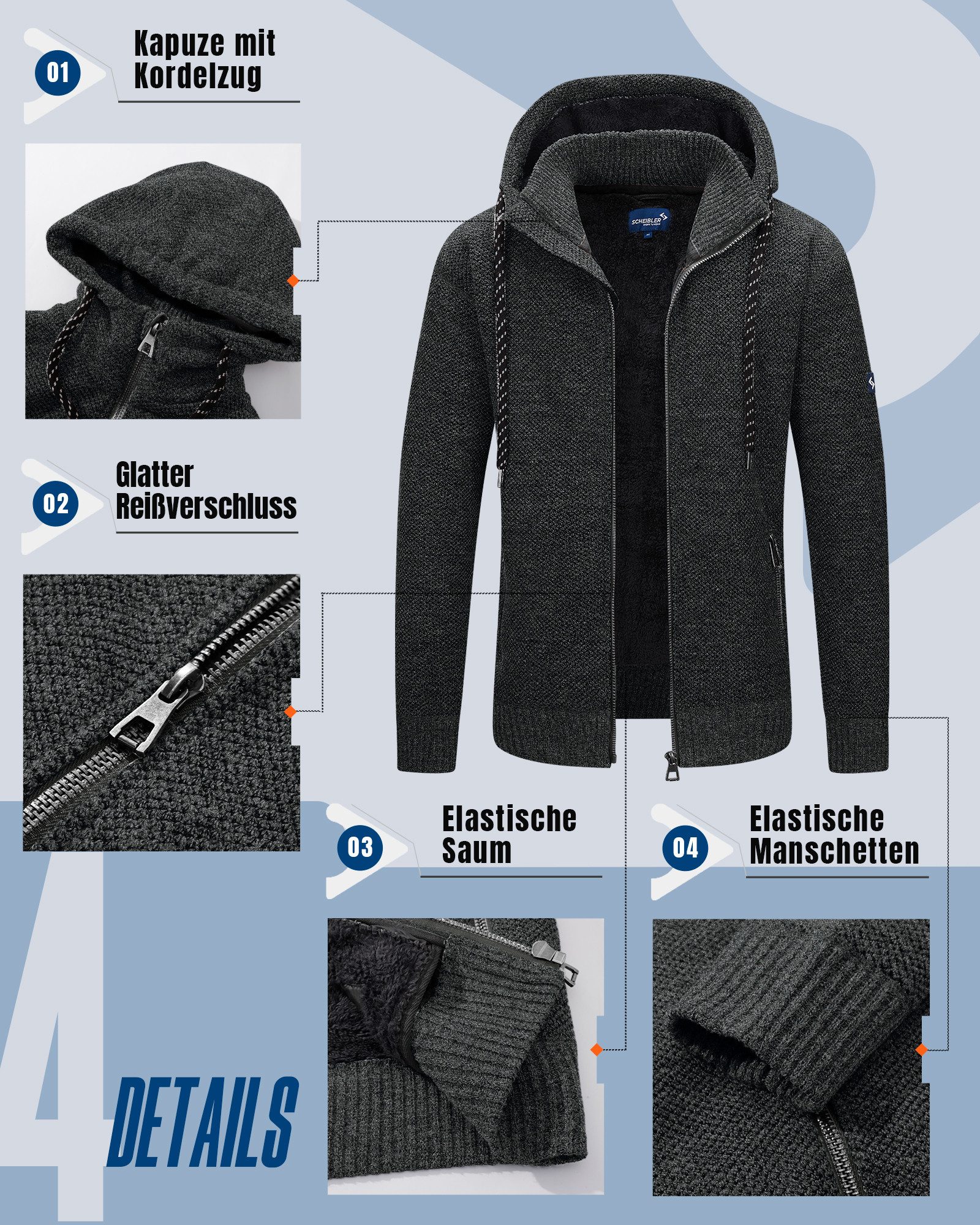 SCHEIBLER WORKWEAR Kapuzenstrickjacke Strickjacke Schärding – Bild 3 von 5