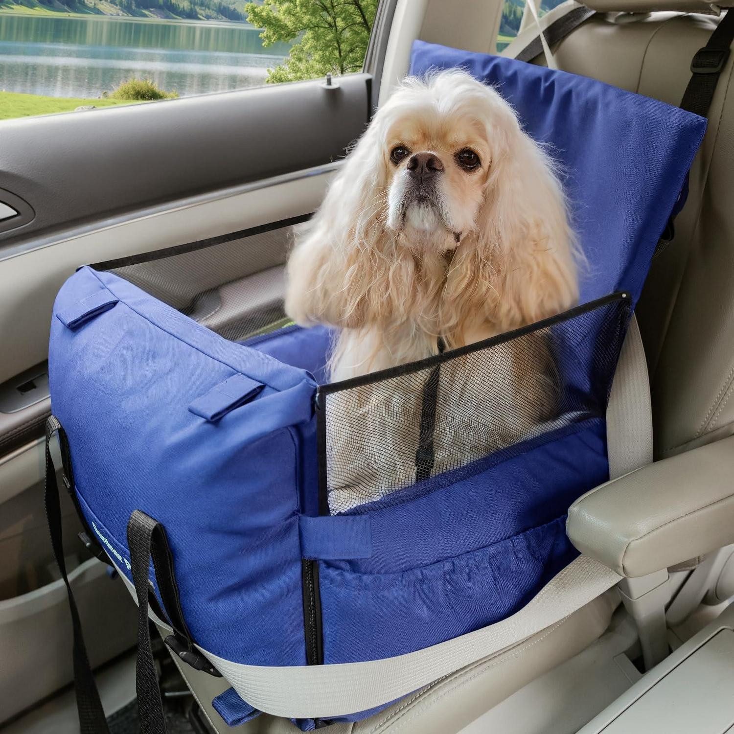 LuxusKollektion Hunde-Autositz Hundesitz Sitzerhöhung Sicherheitsleine Memoryschaum Blau