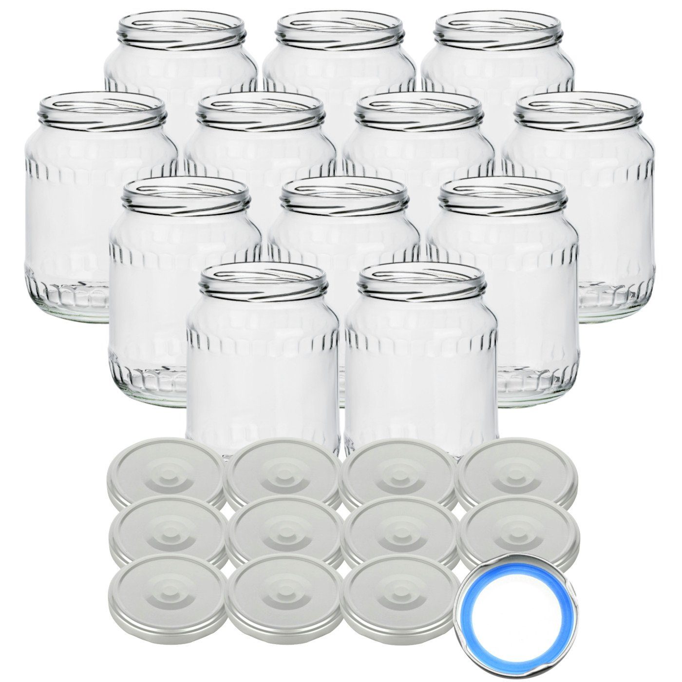 gouveo Einmachglas Банки для хранения 720 ml Klassik mit Schraub-Deckel - Große Банки, (12-tlg., Silberfarben BS)