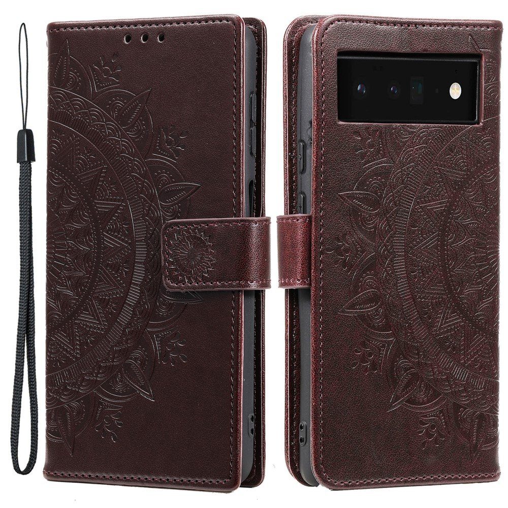 CoverKingz Handyhülle Hülle für Google Pixel 6 Pro Handyhülle Tasche Flip Case Cover 16,5 cm (6,5 Zoll), Klapphülle Schutzhülle mit Kartenfach Schutztasche Motiv Mandala