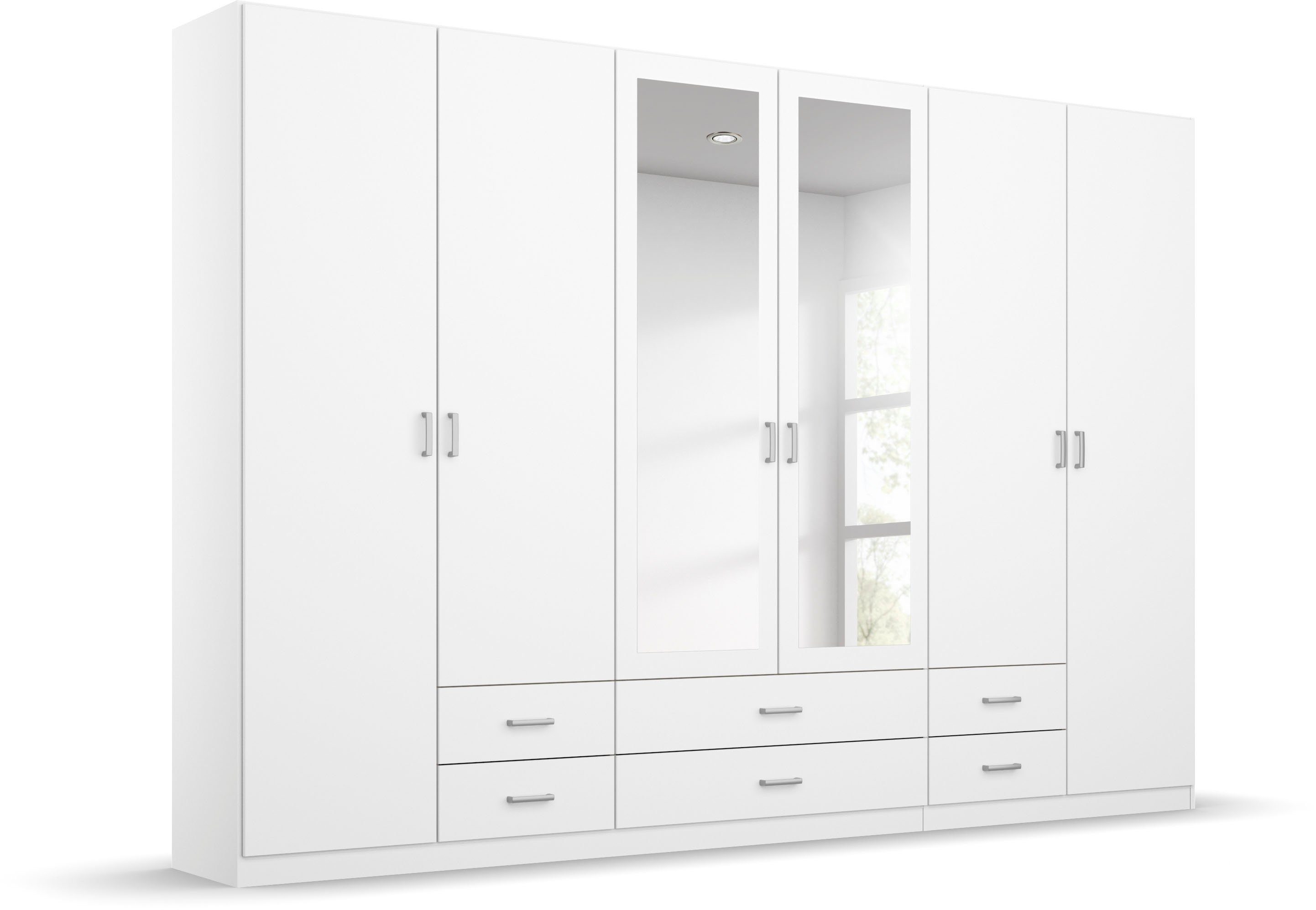 rauch Kleiderschrank Gamma Drehtürenschrank Garderobe Schrank mit Spiegel in schlichtem Design mit Schubkästen und Spiegel, in 3 Breiten