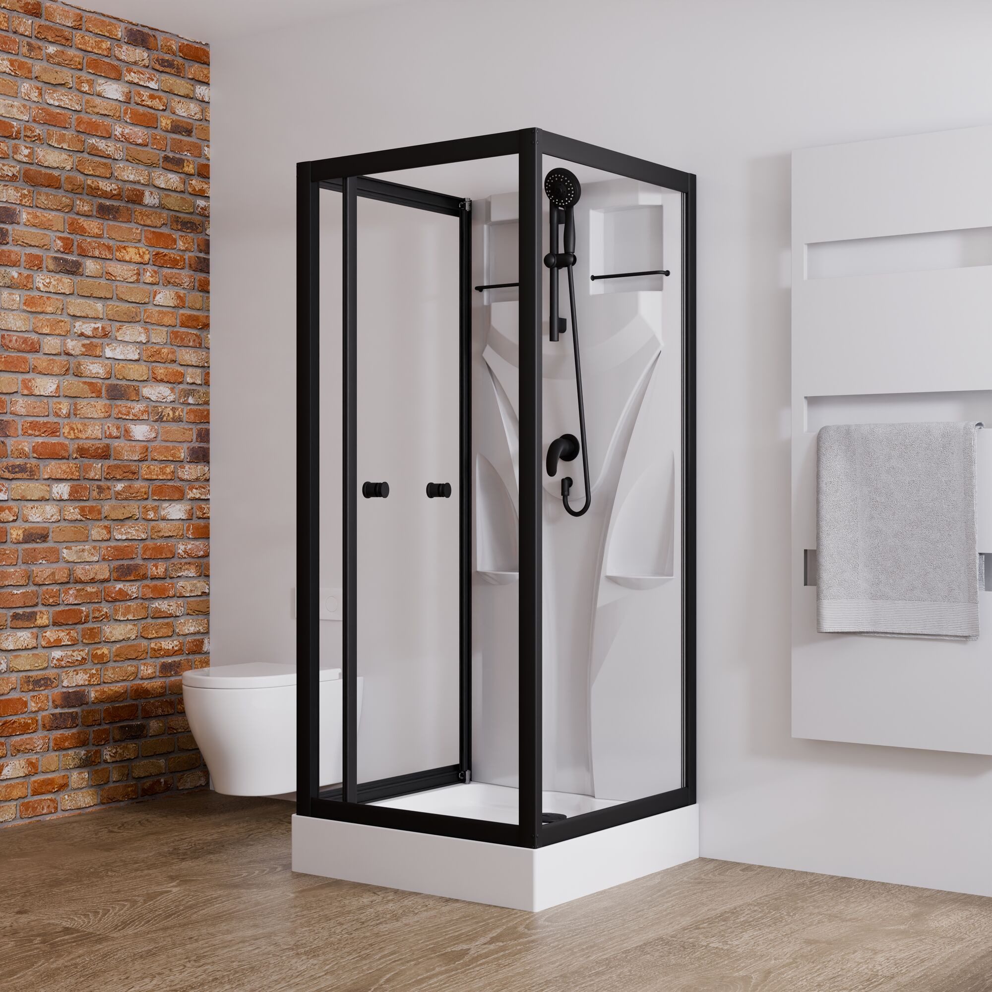 Schulte Komplettdusche Juist schwarz, BxT: 80x80 cm, Sicherheitsglas, Komplett Set mit Duschwanne U-Form Schiebetür