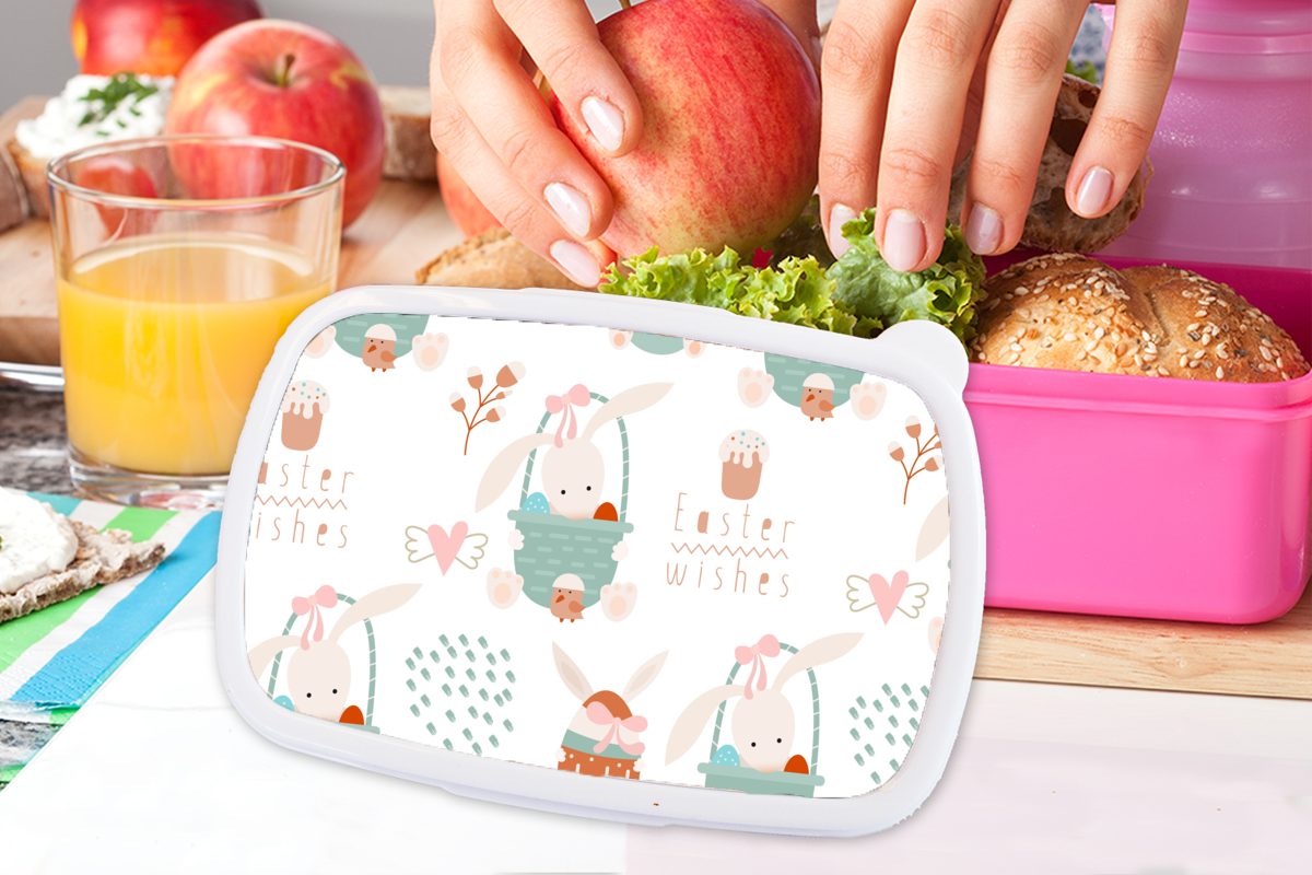 Kunststoff rosa Lunchbox Ostern Brotdose Snackbox, Mädchen, - Kunststoff, - MuchoWow für Brotbox Erwachsene, (2-tlg), Osterkorb, Kinder, Muster