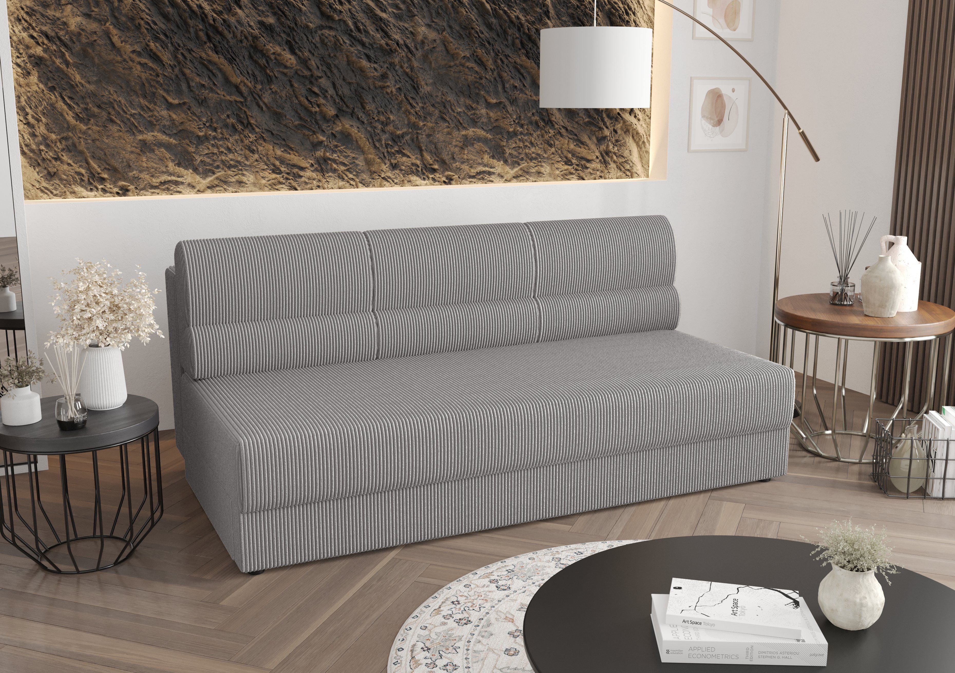 COUCH Grau Bettkasten Schlaffunktion Schlafsofa, pressiode Sofa und 190cm REBI mit