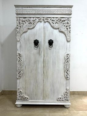 Oriental Galerie Mehrzweckschrank Weißer Schrank Rika Indien 180 cm Schlafzimmerschrank, Wohnzimmerschrank Weiß Landhaus