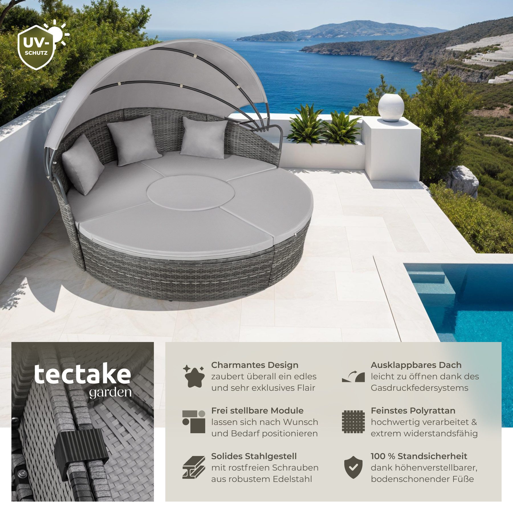 tectake Loungeset Rattan Sonneninsel, (Set., 5-tlg), günstig online kaufen