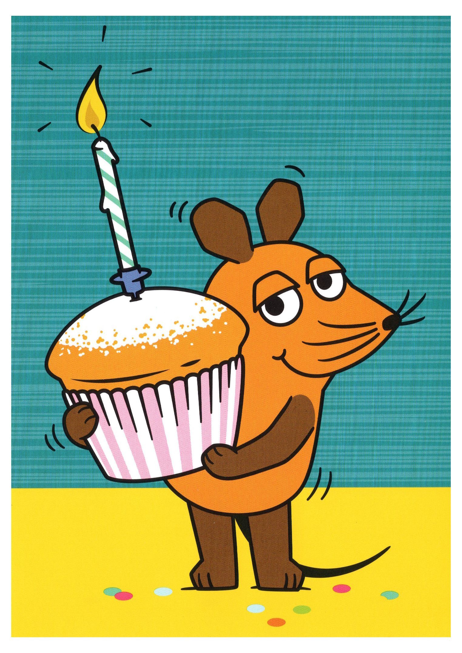 Postkarte "Sendung mit der Maus: Die Maus mit Geburtstagsmuffin"