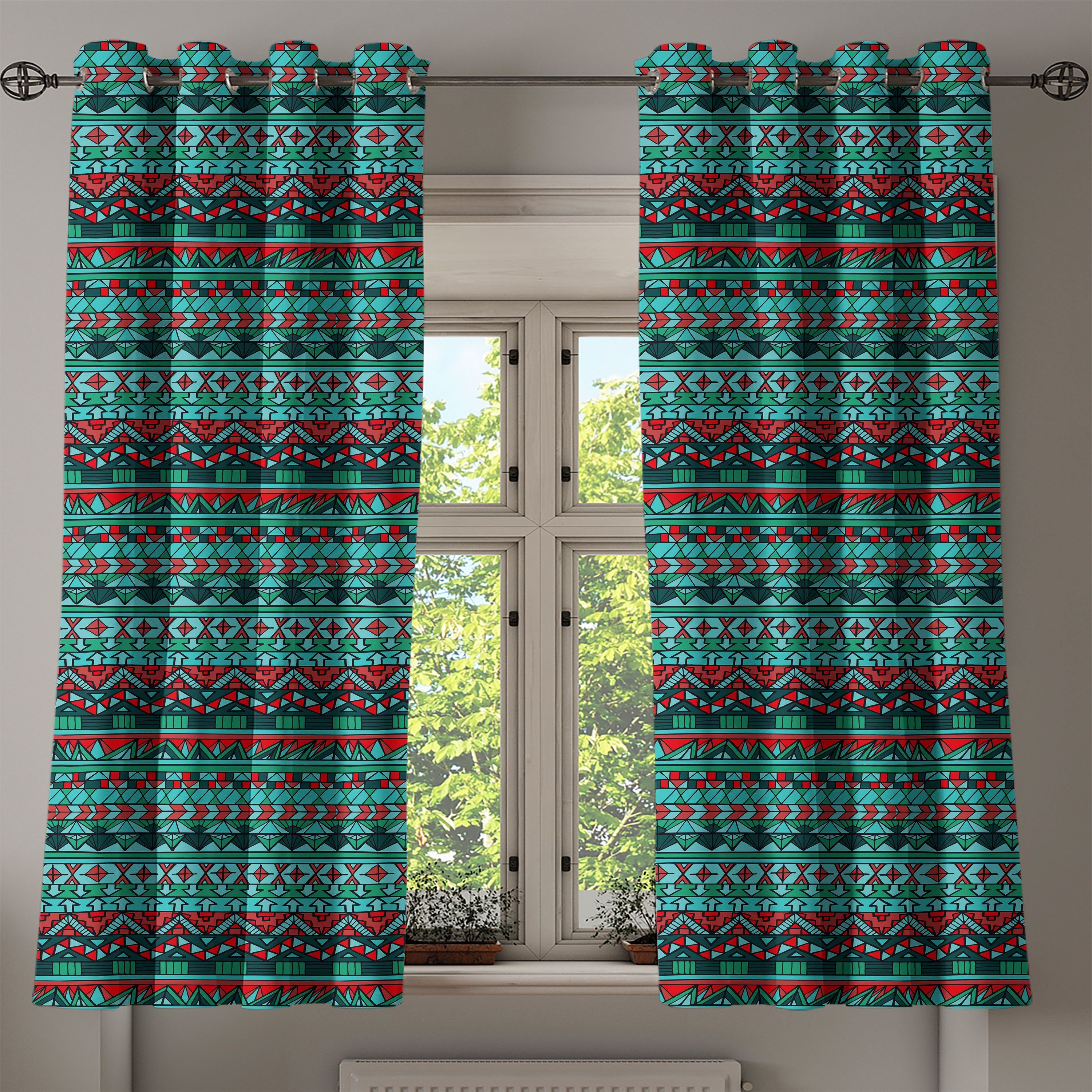 Gardine Dekorative Drawn 2-Panel-Fenstervorhänge Wohnzimmer, Stammes Hand für Schlafzimmer Abakuhaus, Aztec