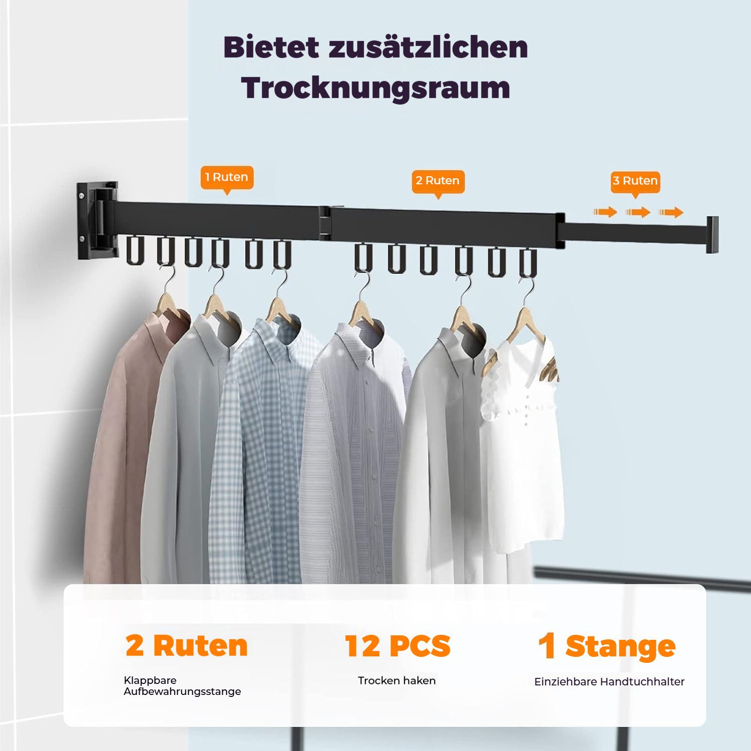 BlingBin Wäscheständer Klappbar Ausziehbar Kleiderstange Wandmontage mit 12 günstig online kaufen